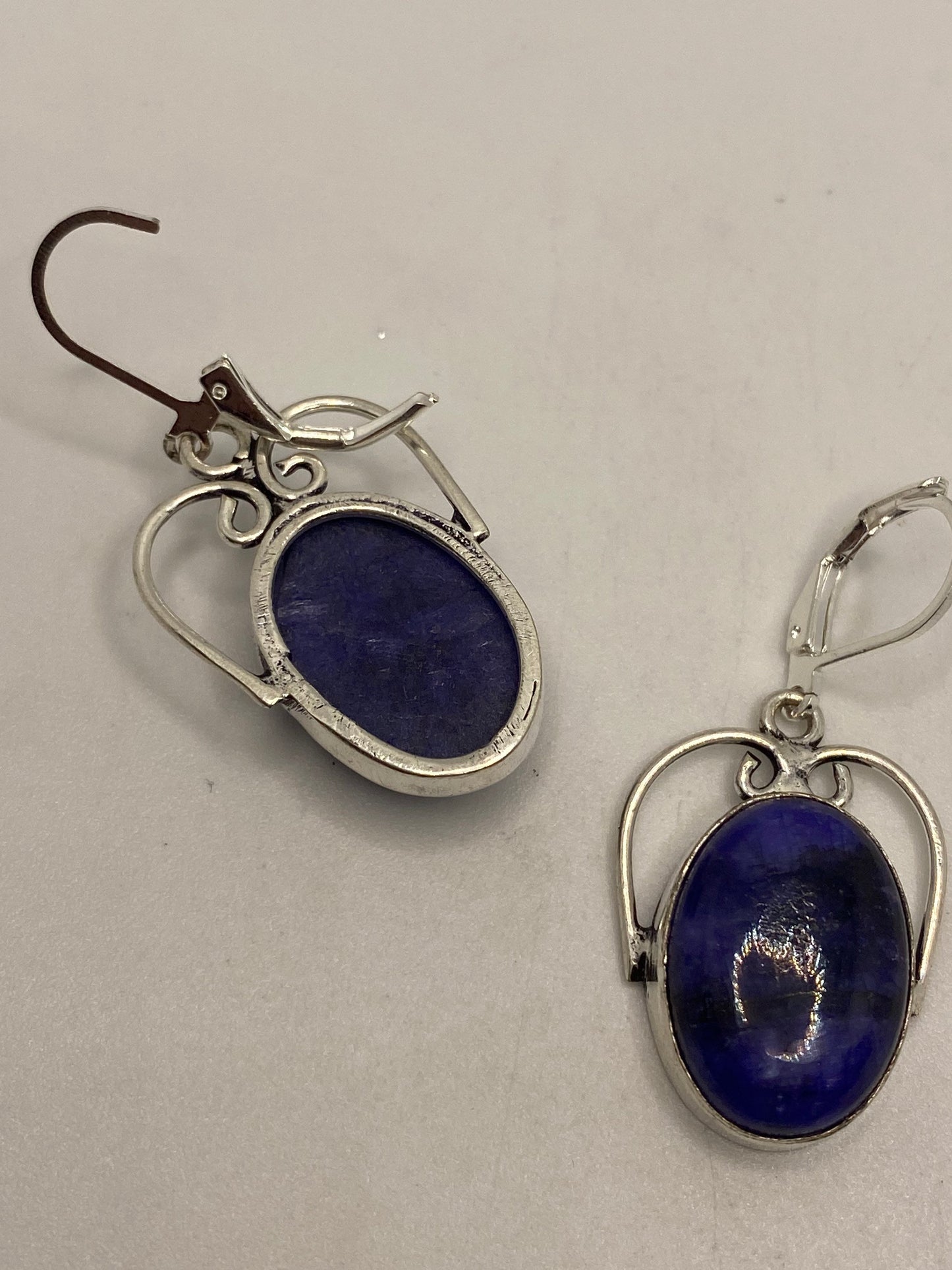 Vintage Blue Lapis Lazuli Earrings Silver Dangle