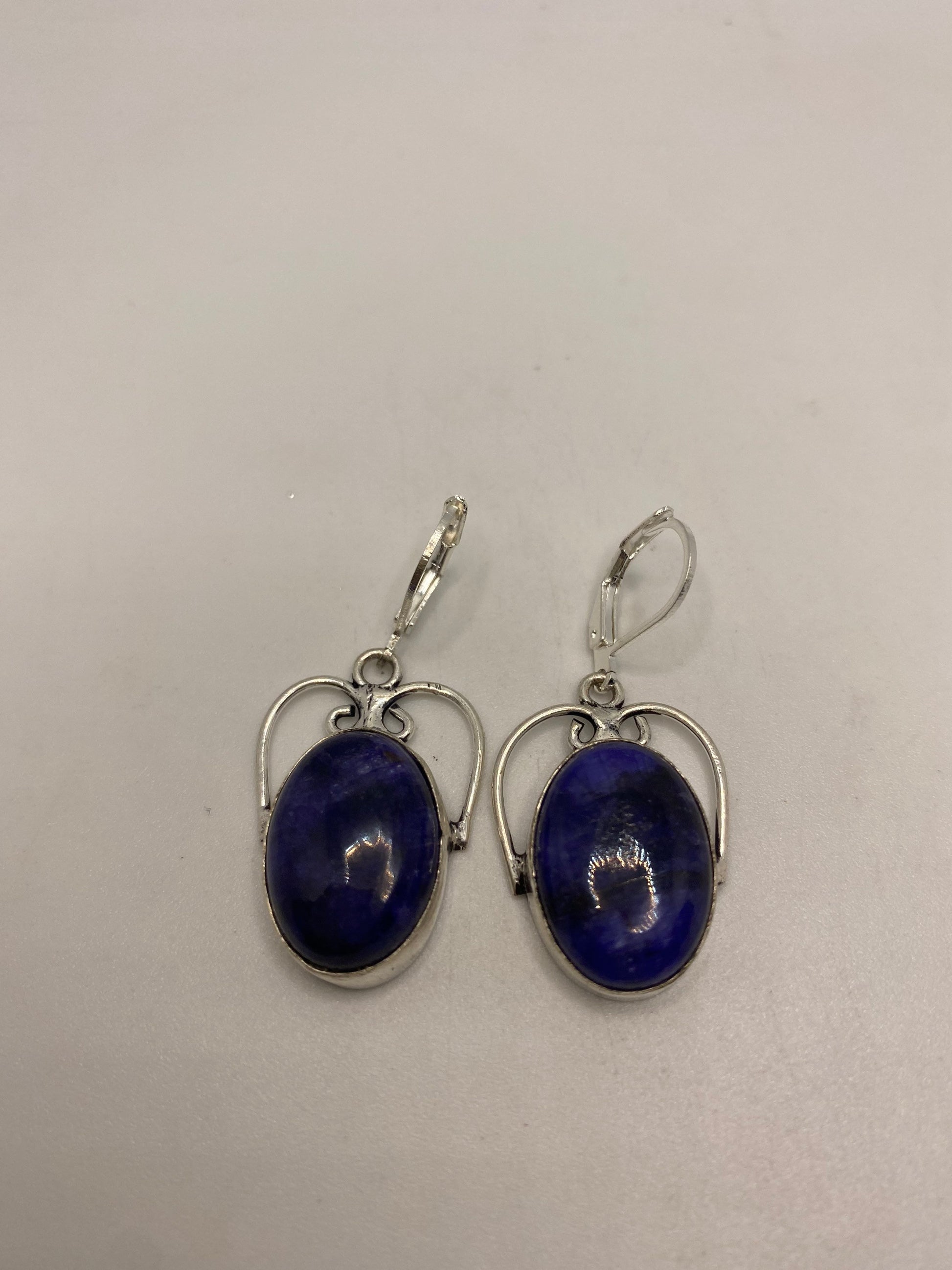 Vintage Blue Lapis Lazuli Earrings Silver Dangle