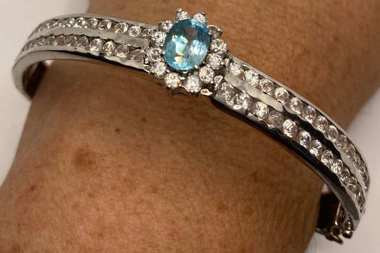 Vintage Blue Topaz 925 Sterling Silver Bangle Bracelet