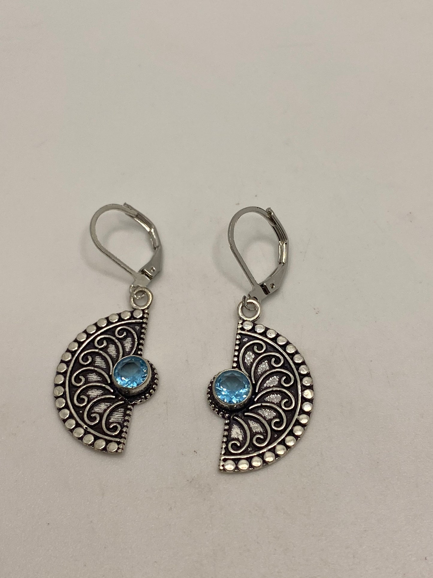 Antique Vintage Blue Topaz Silver Dangle Lever Back Earrings