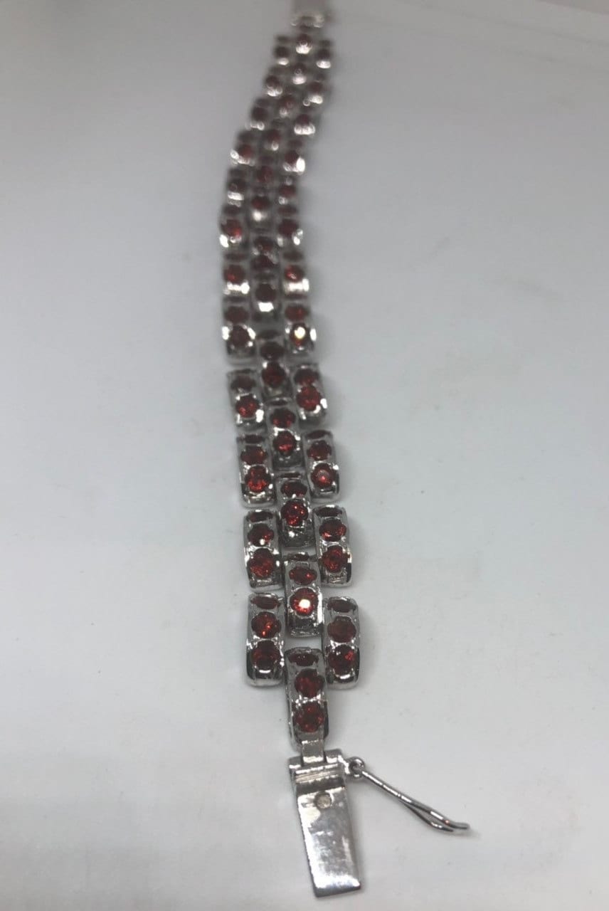 Vintage Bohemian Red Garnet Bracelet 925 Sterling Silver
