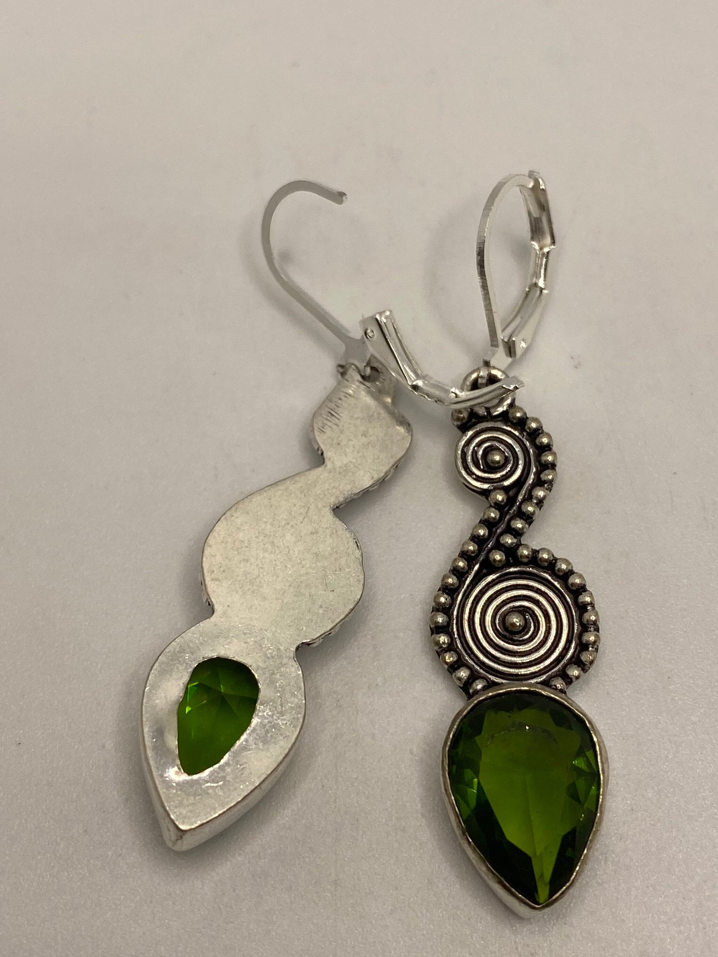 Antique Vintage Green Peridot Silver Dangle Earrings