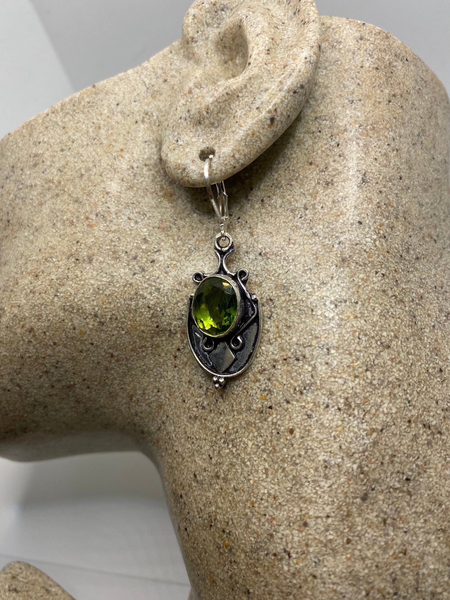 Antique Vintage Green Peridot Silver Dangle Earrings