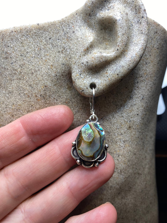 Antique Vintage Green Abalone Silver Dangle Earrings