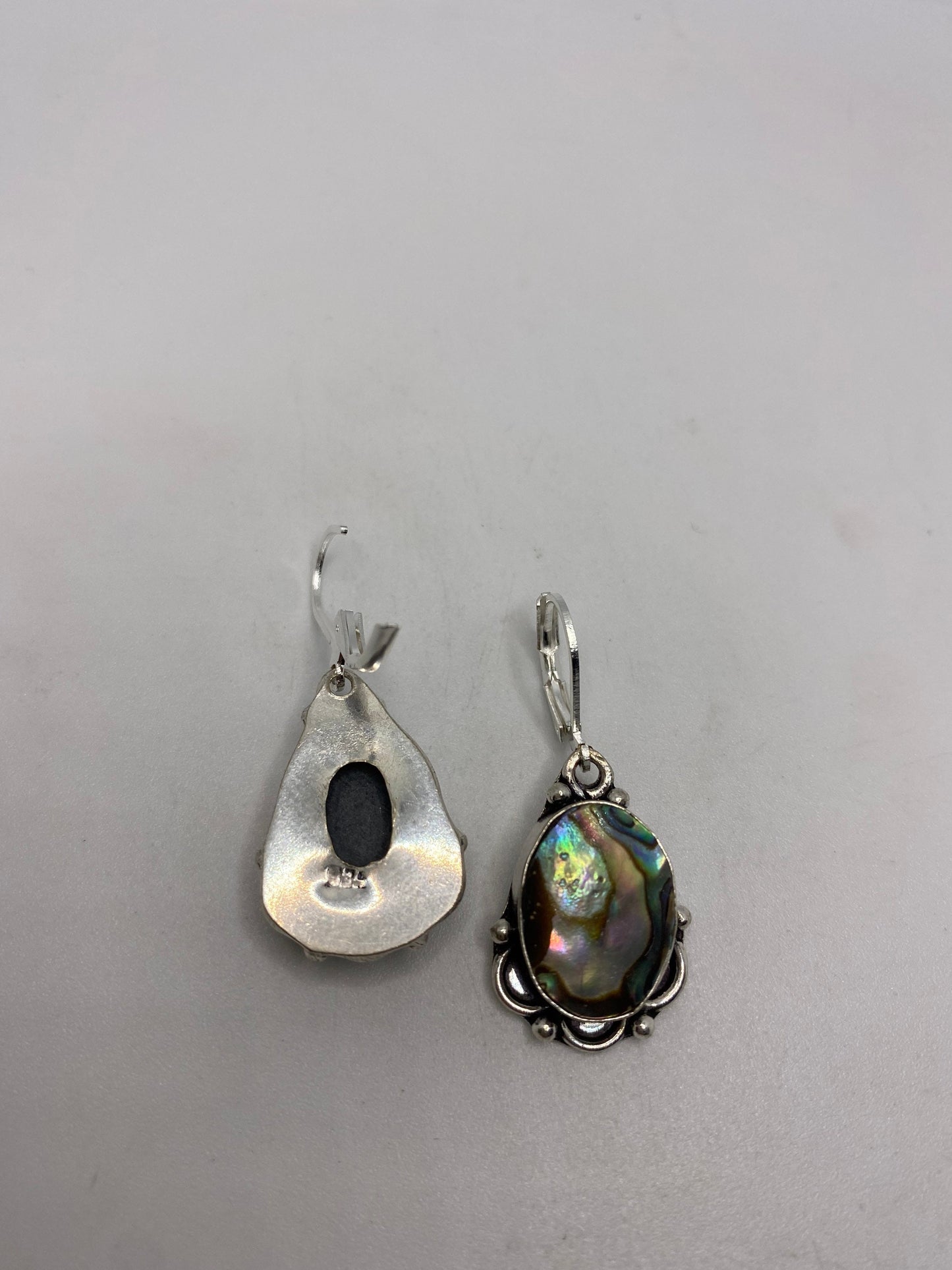 Antique Vintage Green Abalone Silver Dangle Earrings