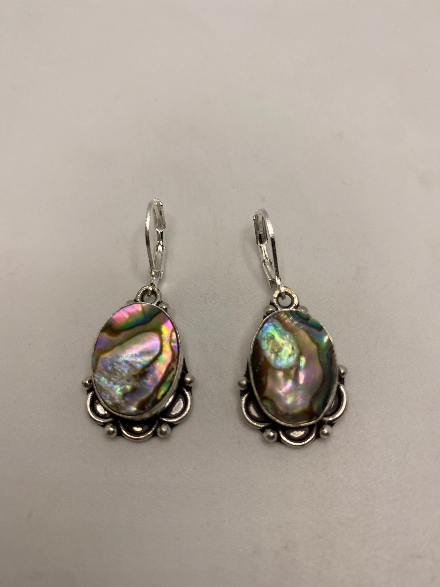 Antique Vintage Green Abalone Silver Dangle Earrings