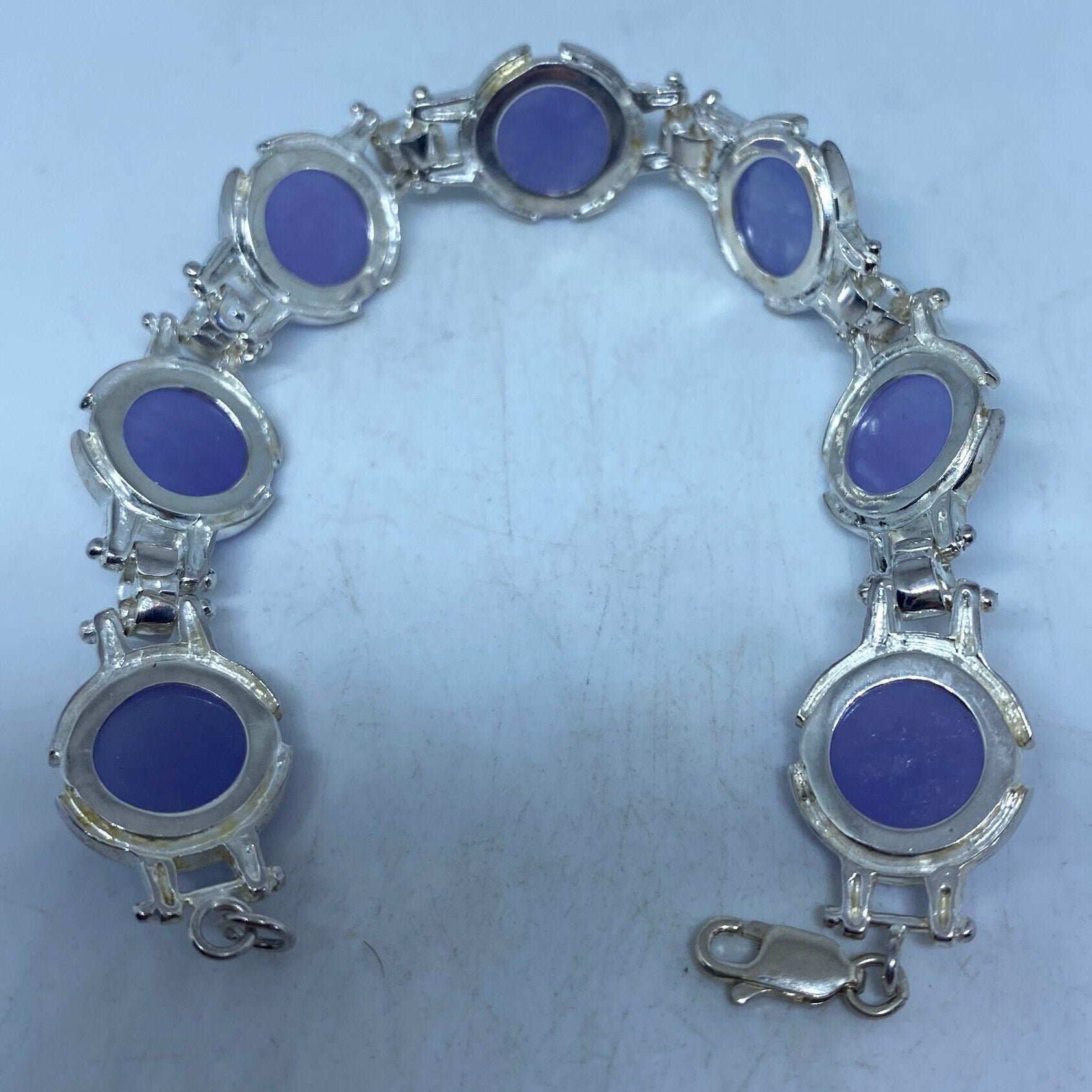 Vintage Purple Jade Tennis Bracelet in 925 Sterling Silver