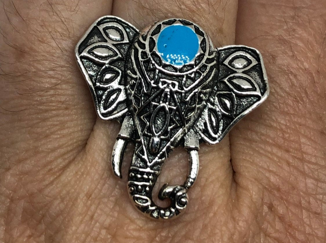 Stunning Turquoise and White Bronze Elephant Ring