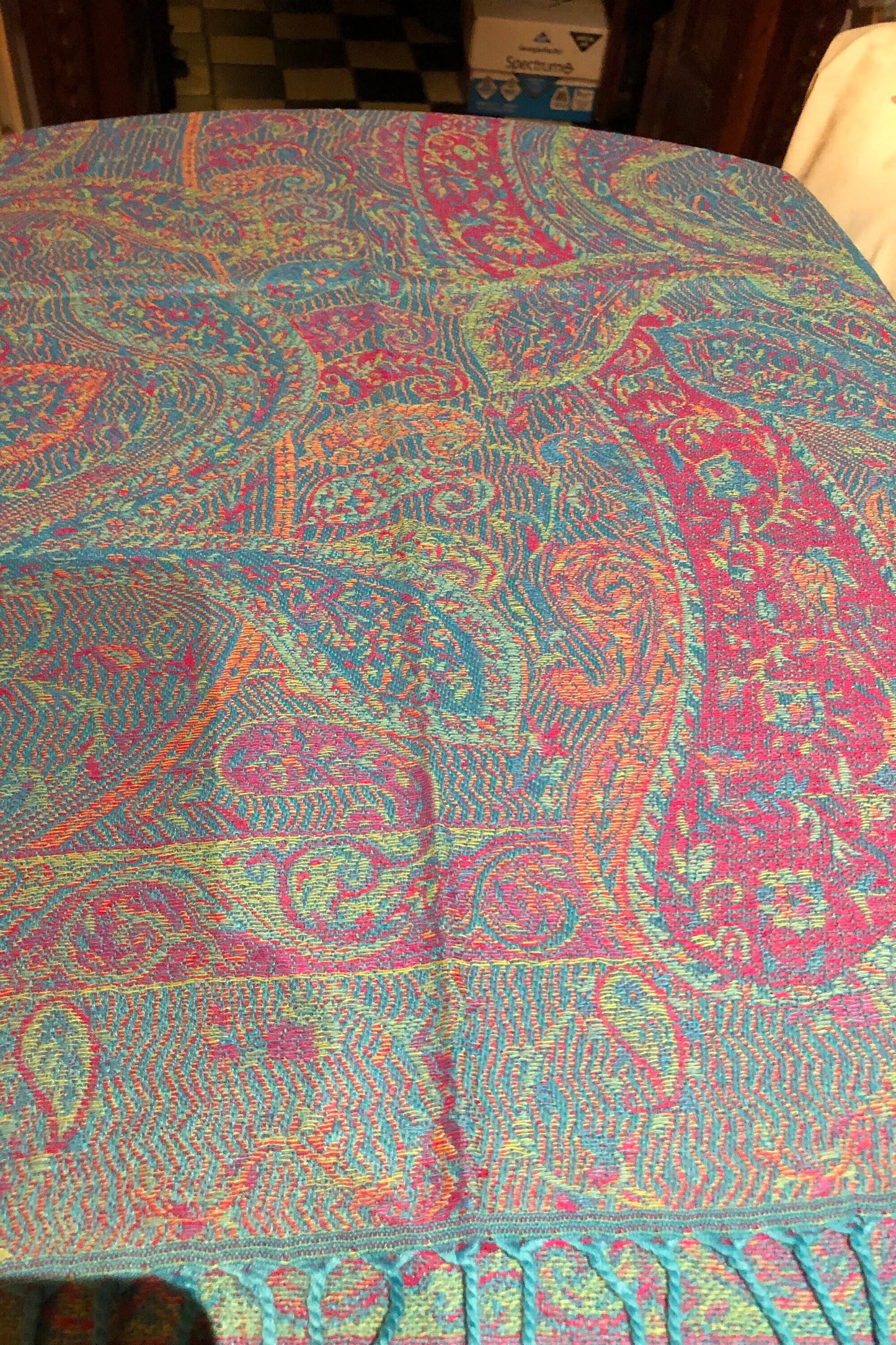 Turquoise Blue Vintage Paisley Brocade Pashmina Scarf Wrap Shawl