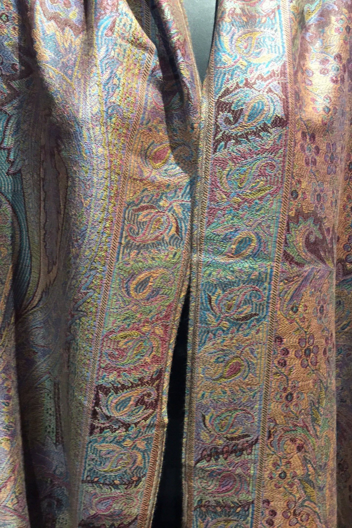 Brown Purple Metallic Vintage Paisley Brocade Pashmina Scarf Wrap Shawl