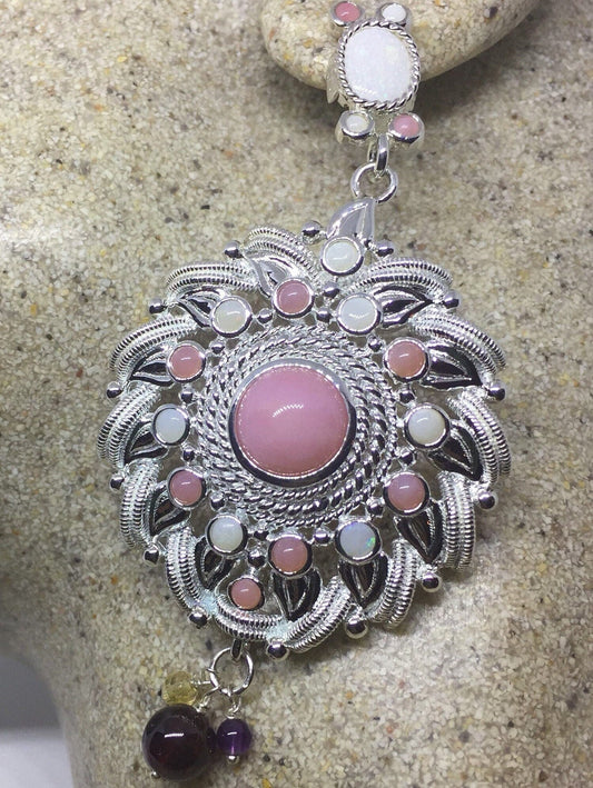 Antique Vintage Pink White Opal 925 Sterling Silver Dangle Chandelier Earrings