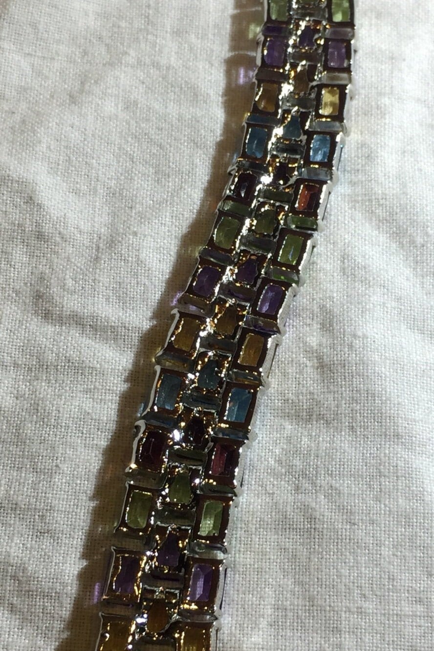 Vintage Garnet Amethyst Citrine Blue Topaz Peridot in 925 Sterling Silver Tennis Bracelet