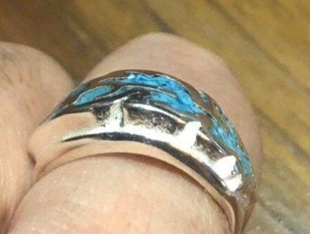 Vintage Native American Style Turquoise Stone Inlay Hawk Feather Ring