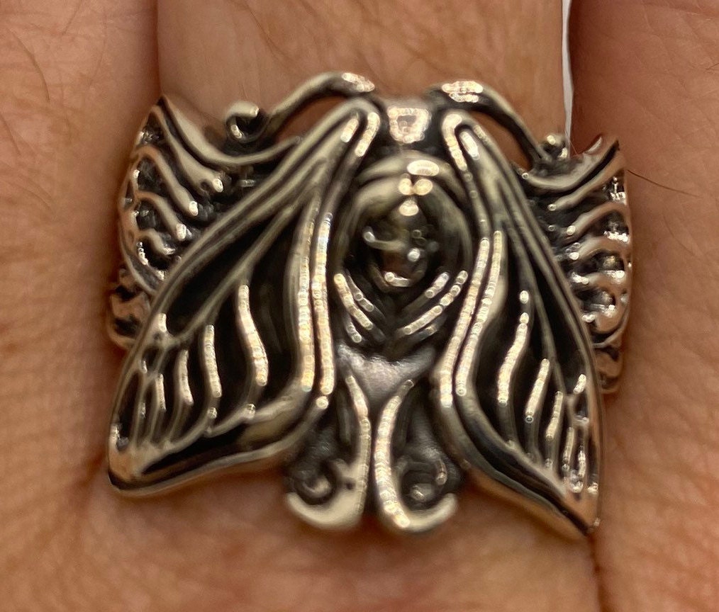 925 Sterling Silver Fairy Moth Deco Goddess Ring on finger