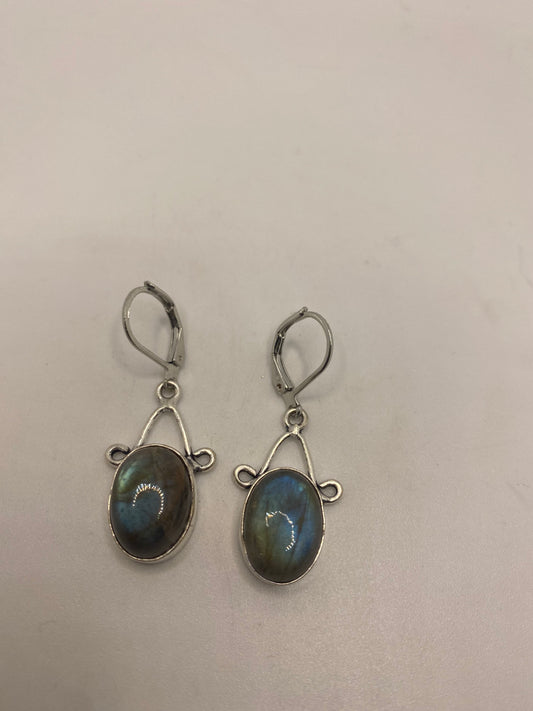 Vintage Labradorite Silver Dangle Earrings