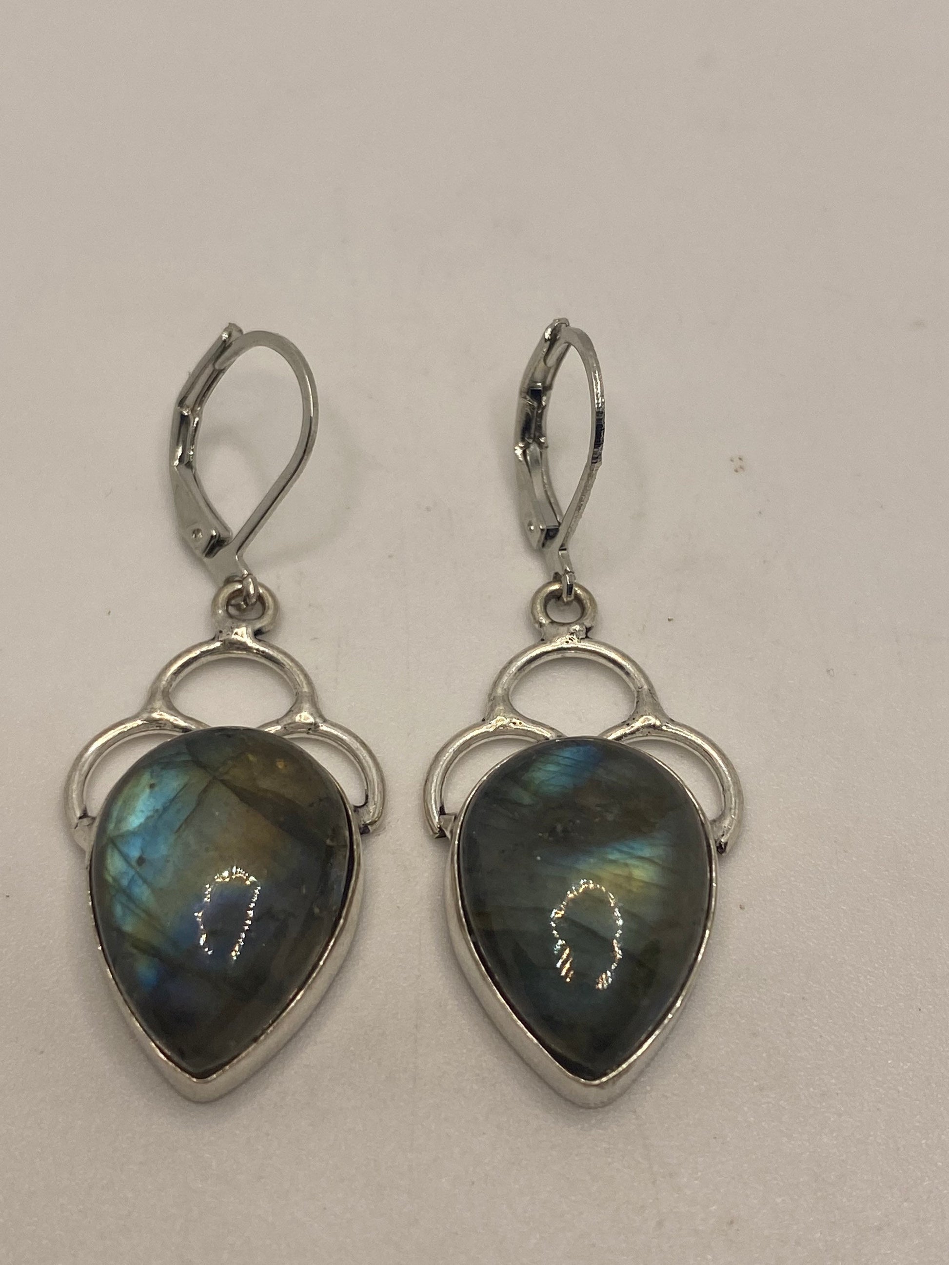 Vintage Labradorite Silver Dangle Earrings