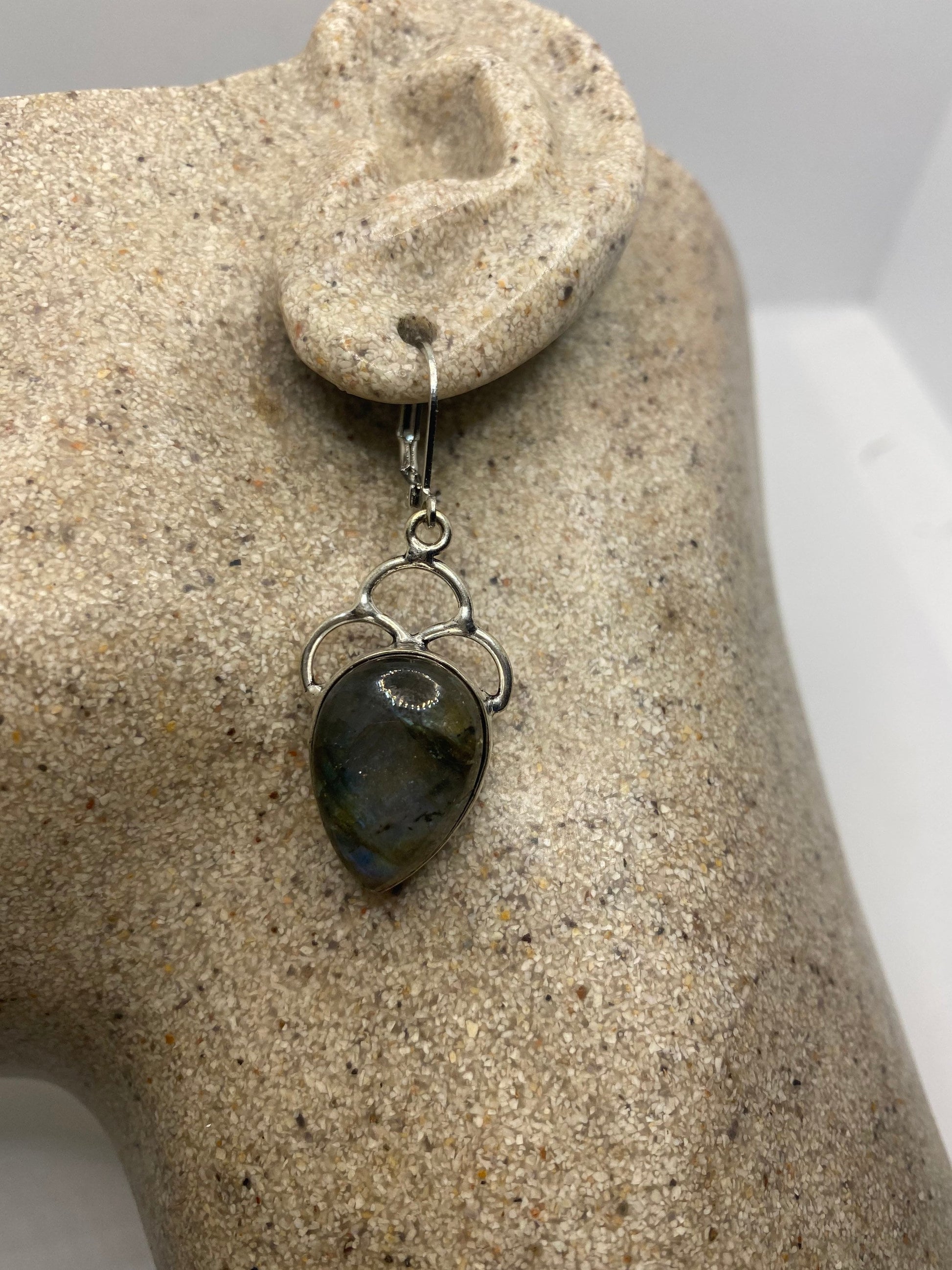 Vintage Labradorite Silver Dangle Earrings