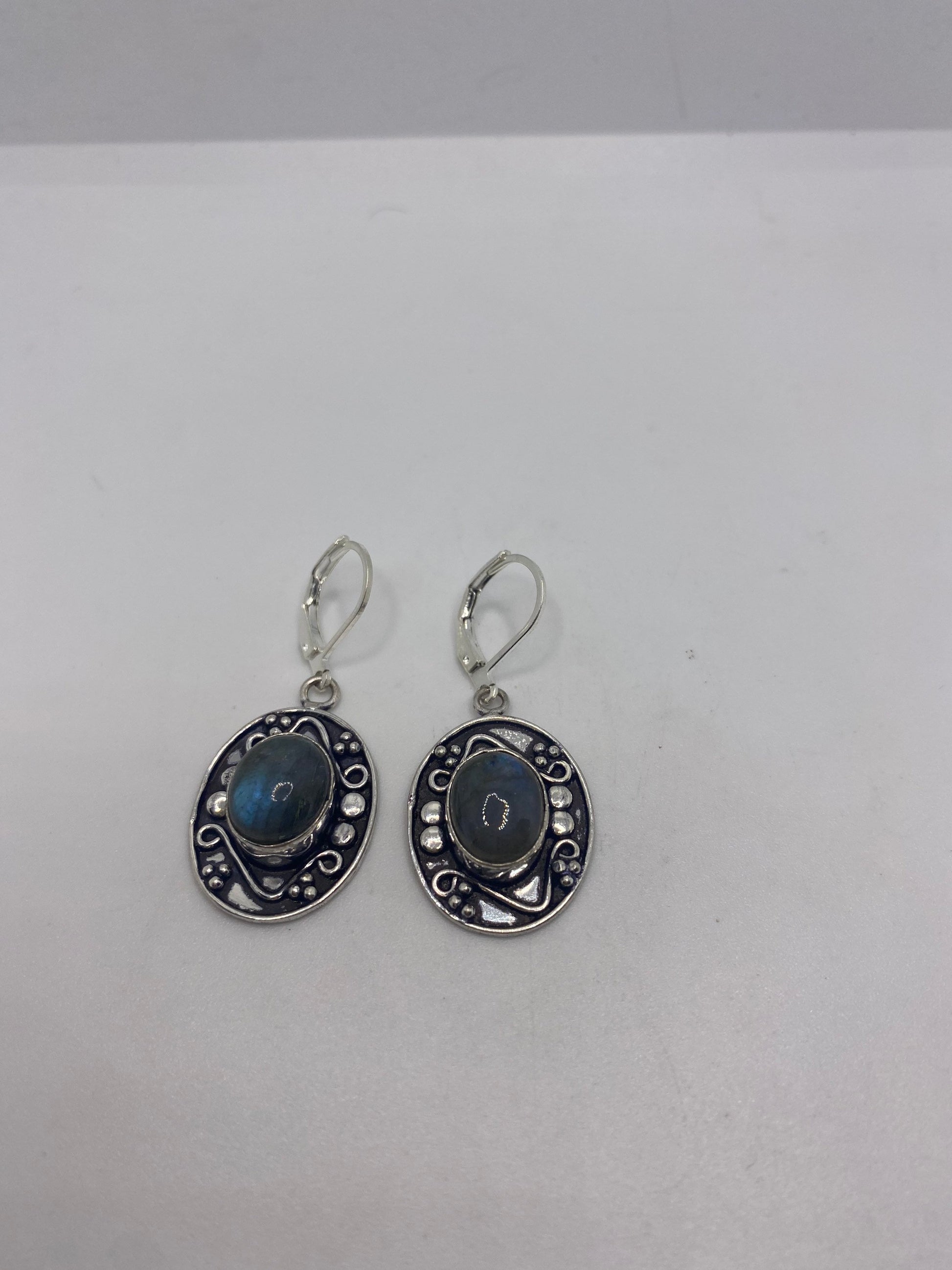 Vintage Labradorite Silver Dangle Earrings