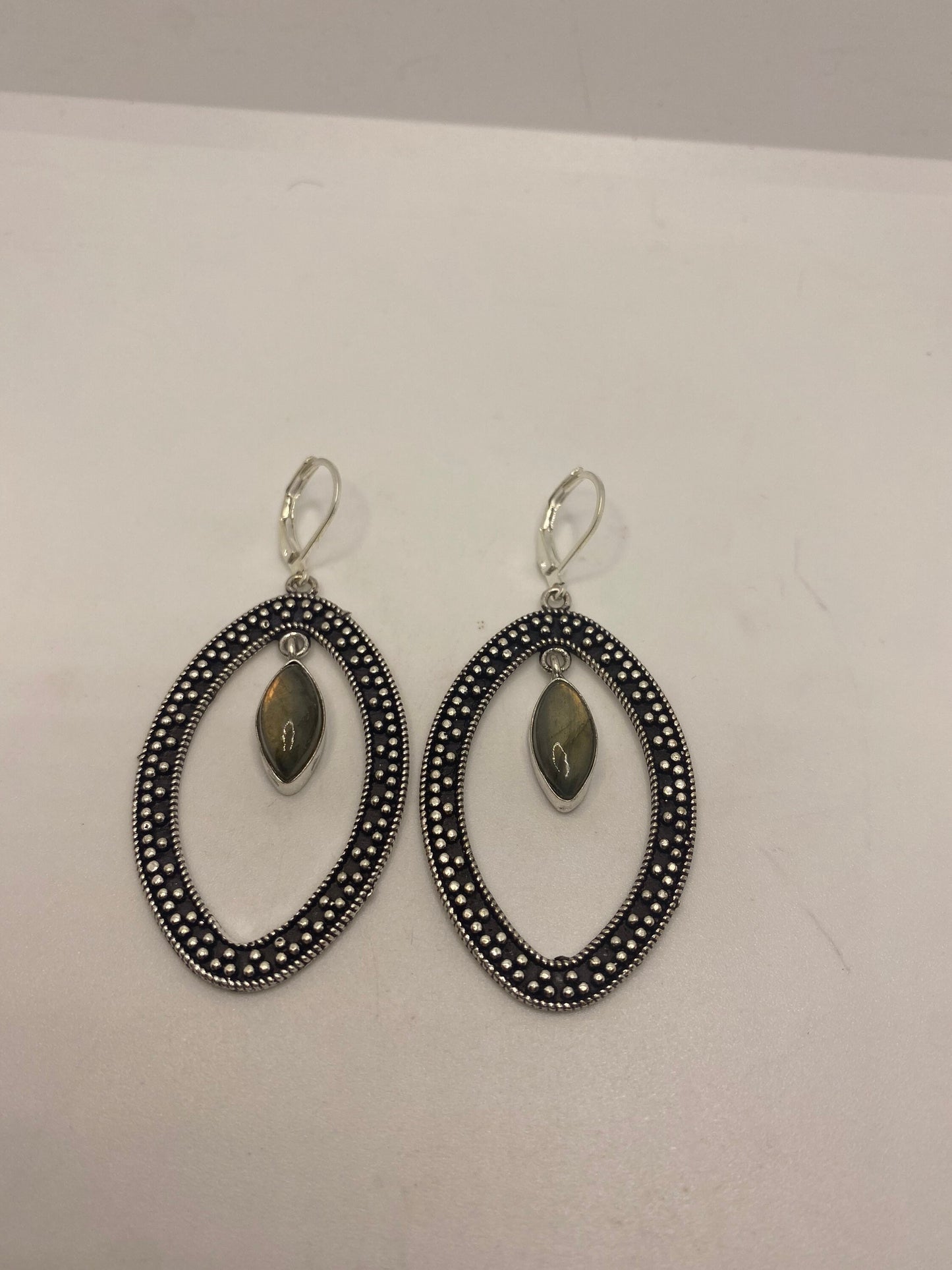 Vintage Labradorite Silver Dangle Earrings