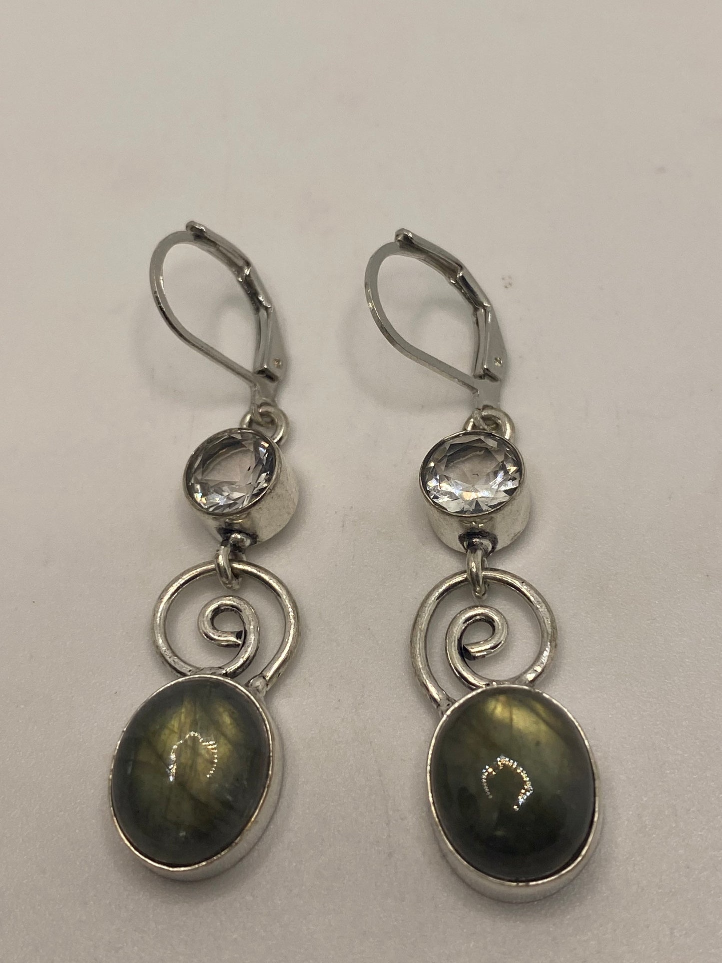 Vintage Labradorite Silver Dangle Earrings