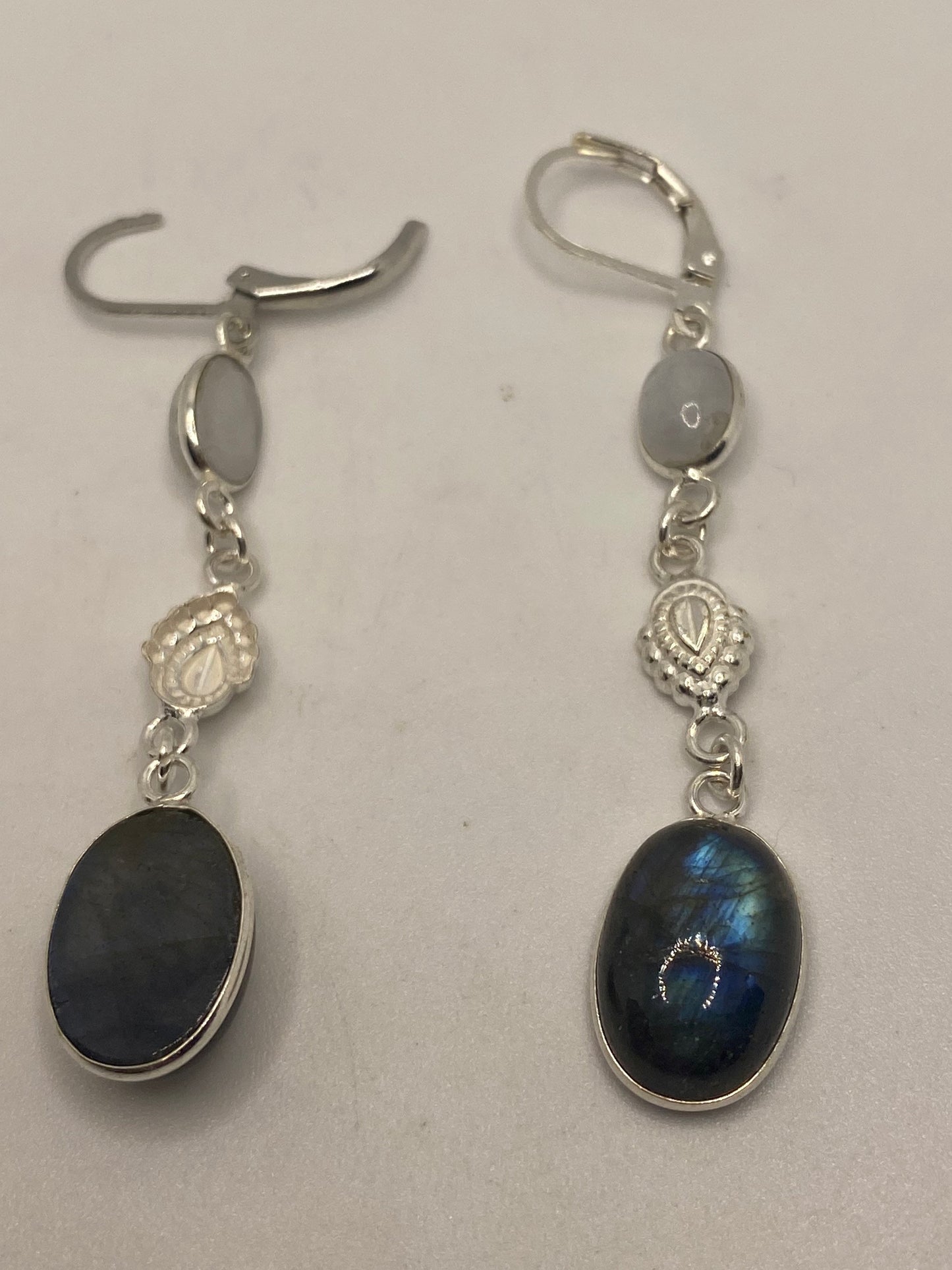 Vintage Labradorite Silver Dangle Earrings