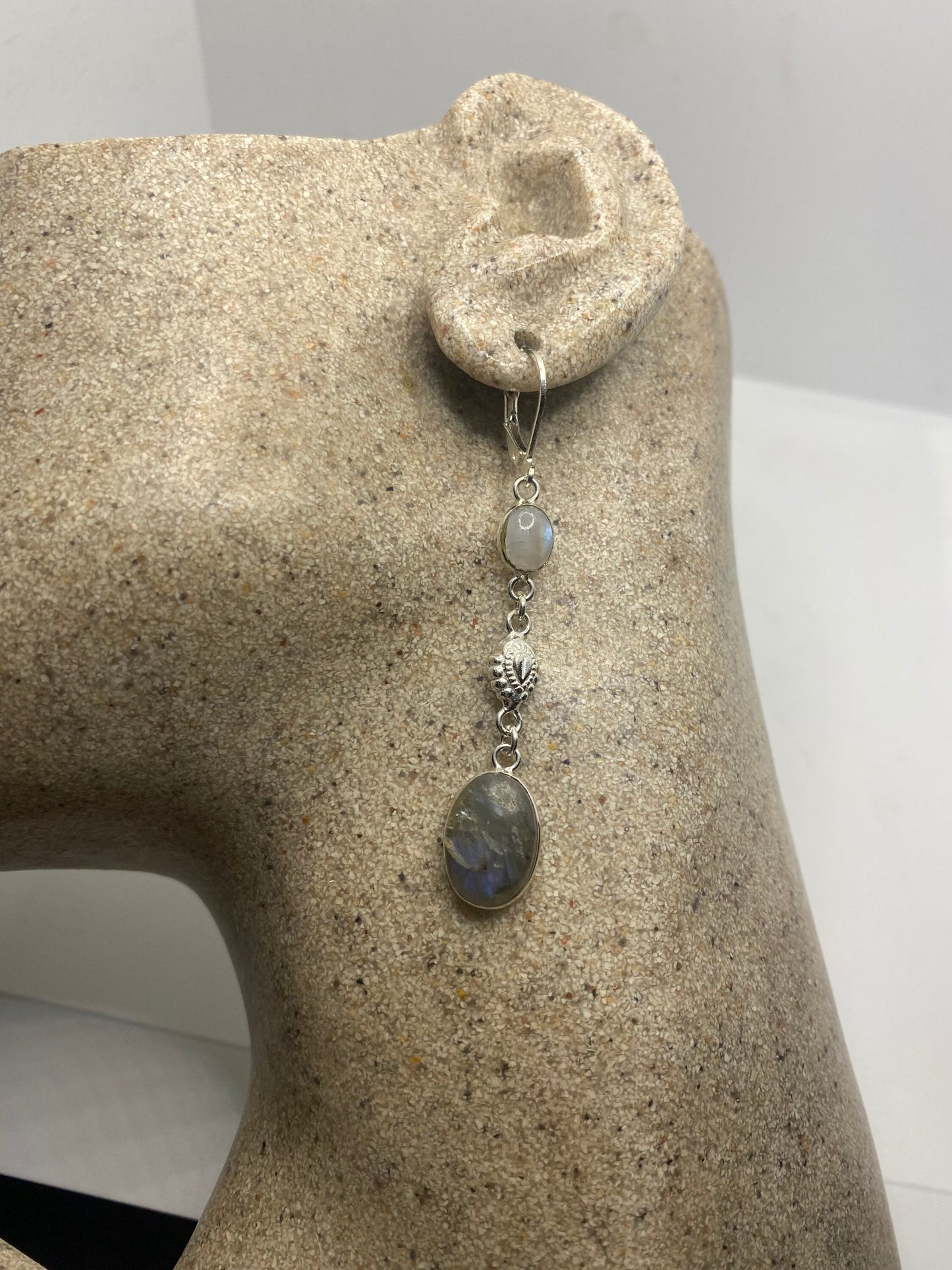 Vintage Labradorite Silver Dangle Earrings