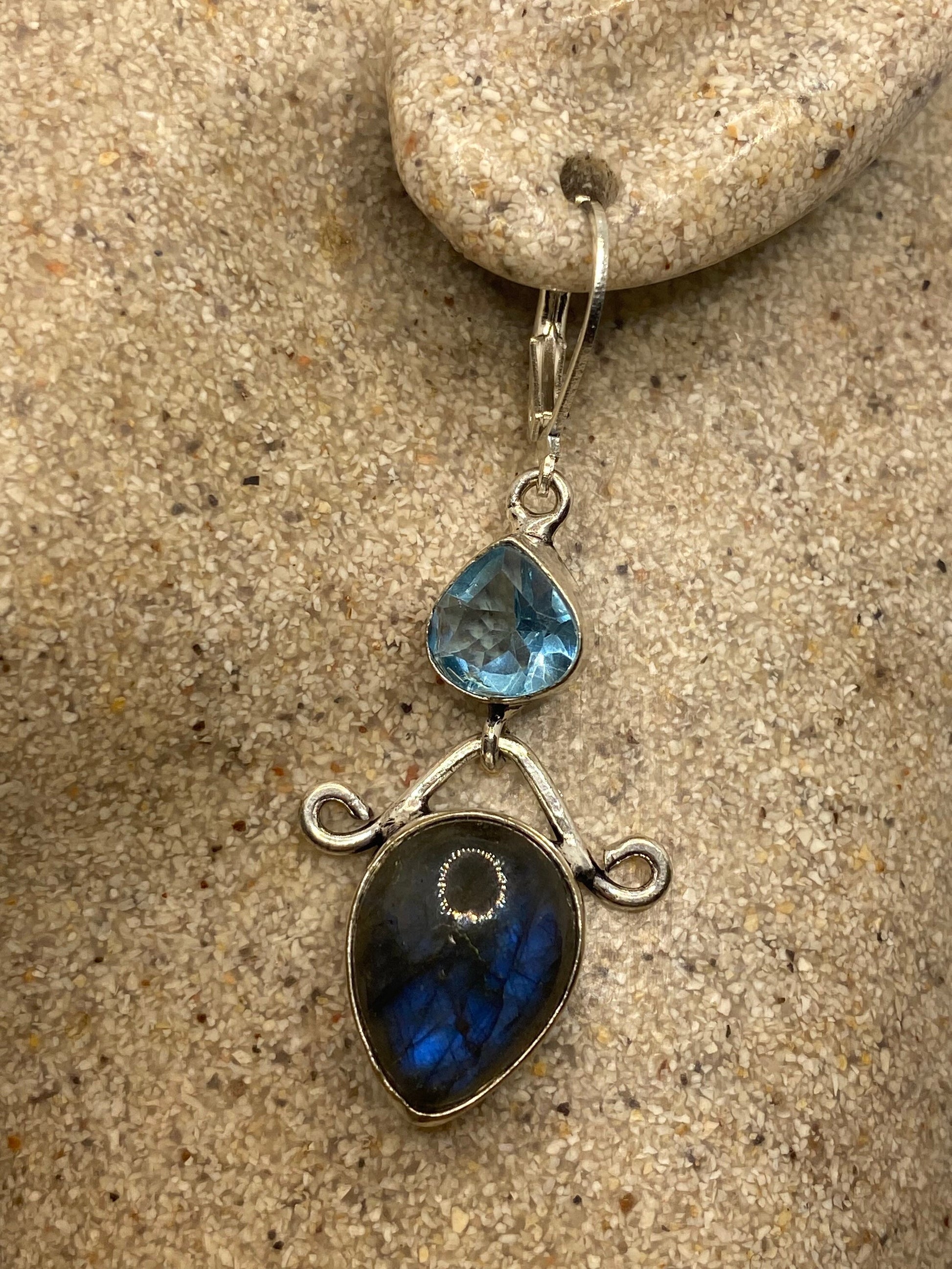 Vintage Labradorite Silver Dangle Earrings