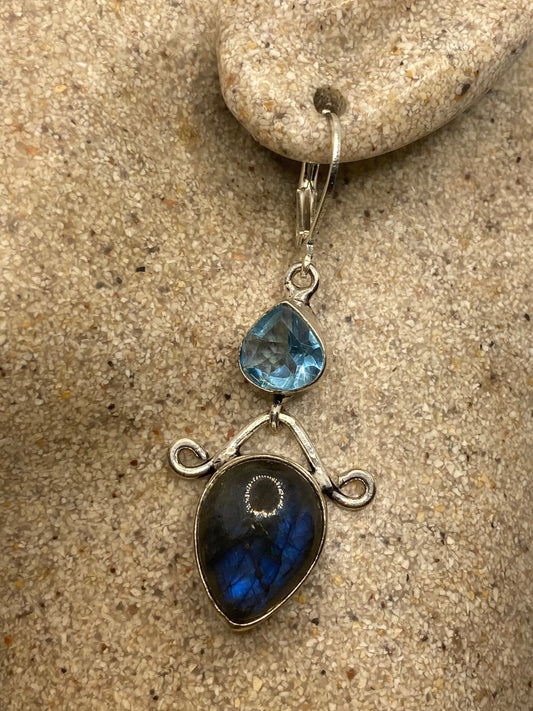 Vintage Labradorite Silver Dangle Earrings