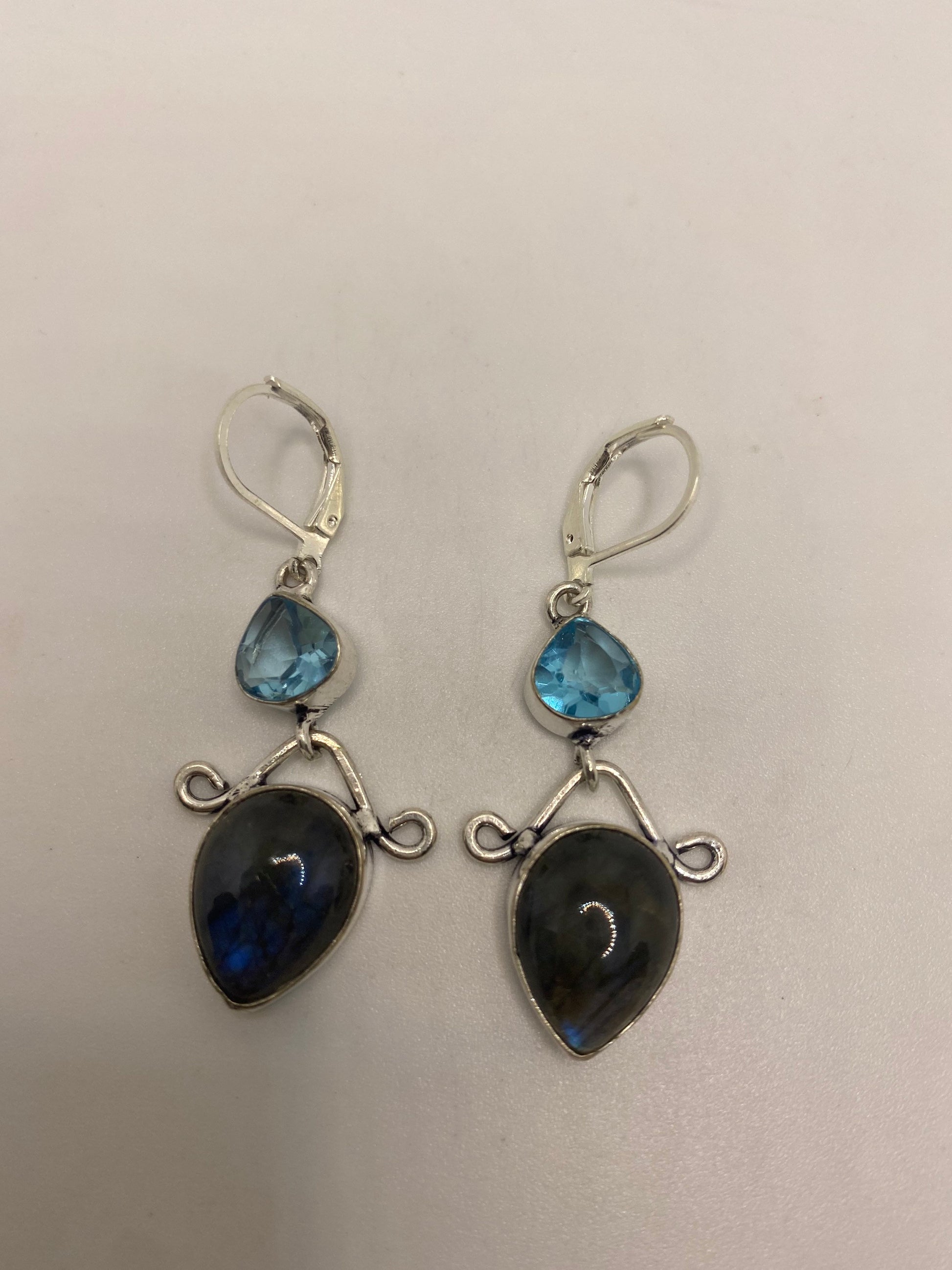 Vintage Labradorite Silver Dangle Earrings