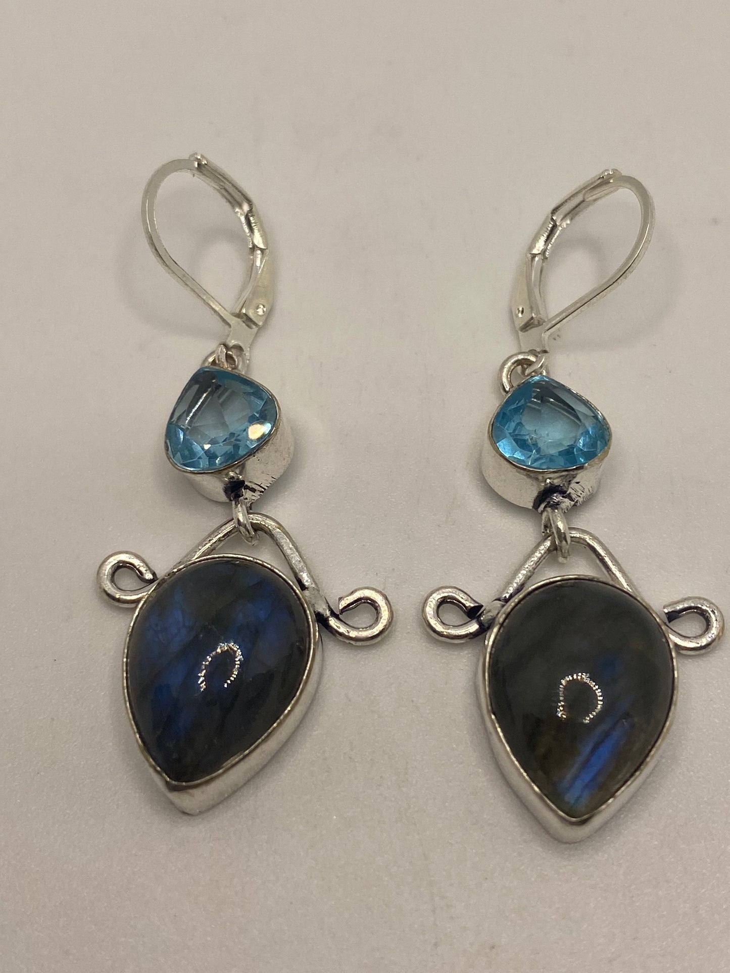 Vintage Labradorite Silver Dangle Earrings