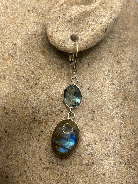 Vintage Labradorite Silver Dangle Earrings