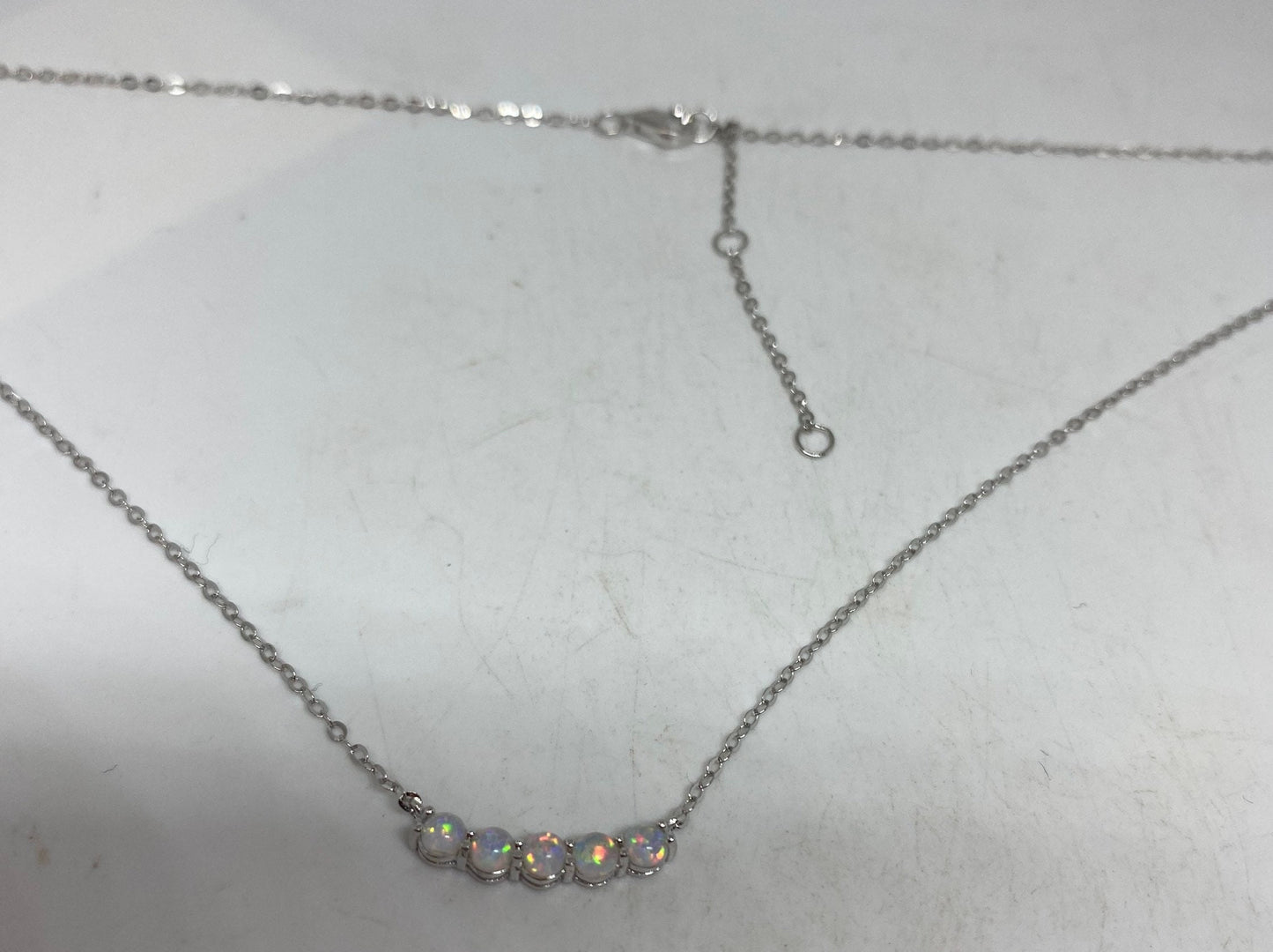 Vintage White Opal Choker 925 Sterling Silver Pendant Necklace