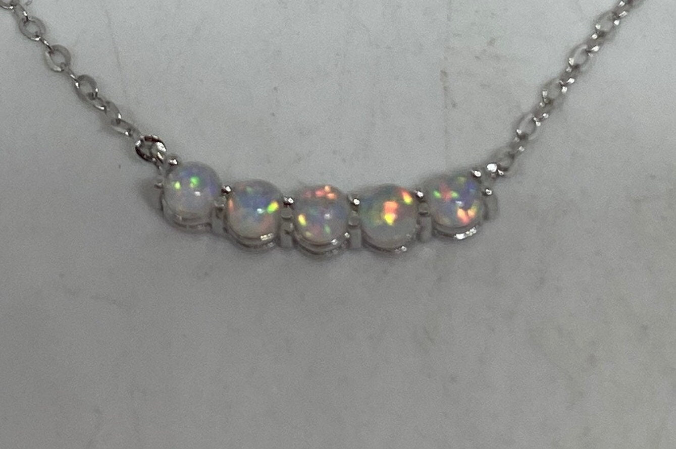 Vintage White Opal Choker 925 Sterling Silver Pendant Necklace