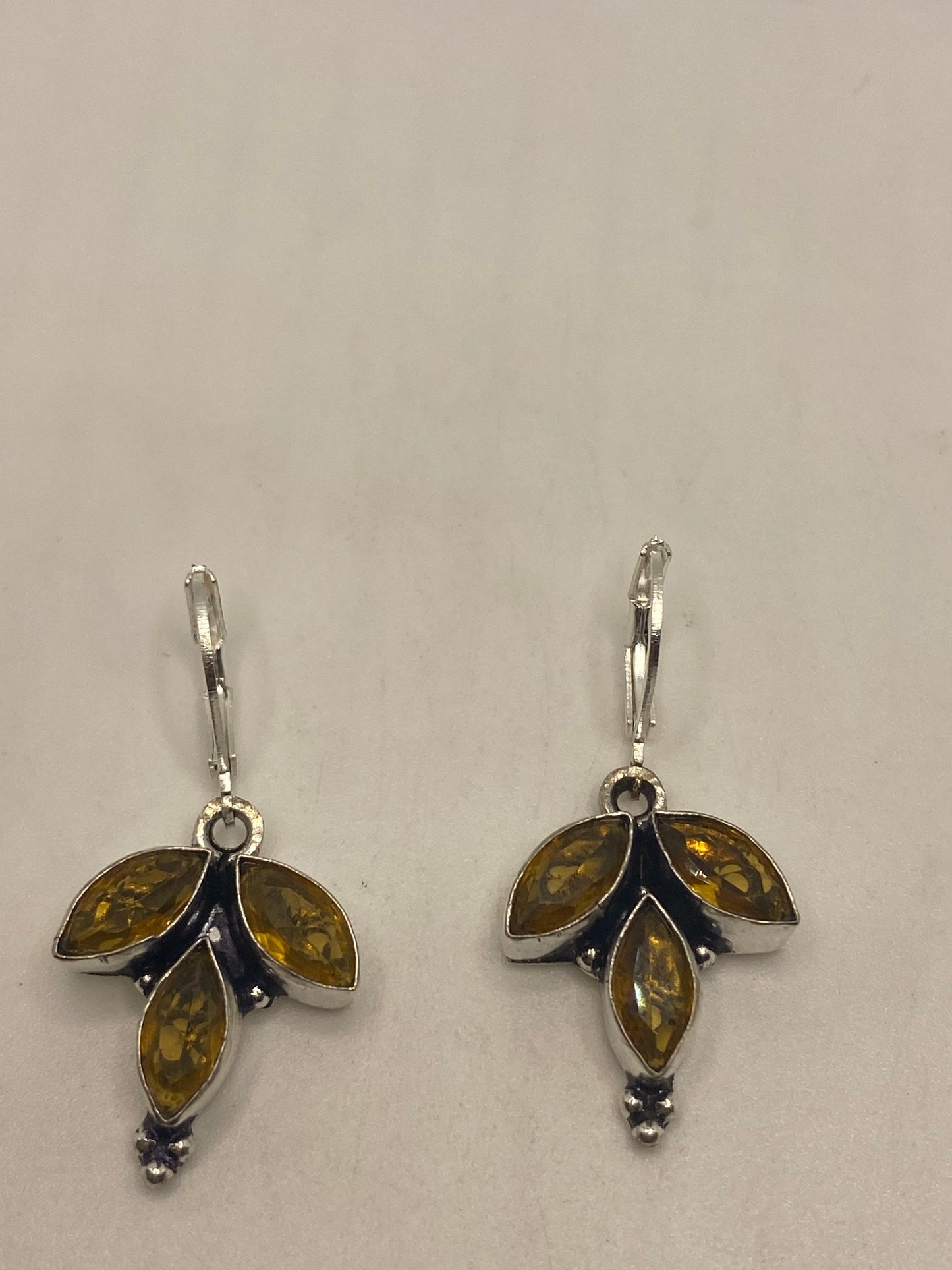 Vintage Citrine 925 Sterling Silver Lever Back Earrings