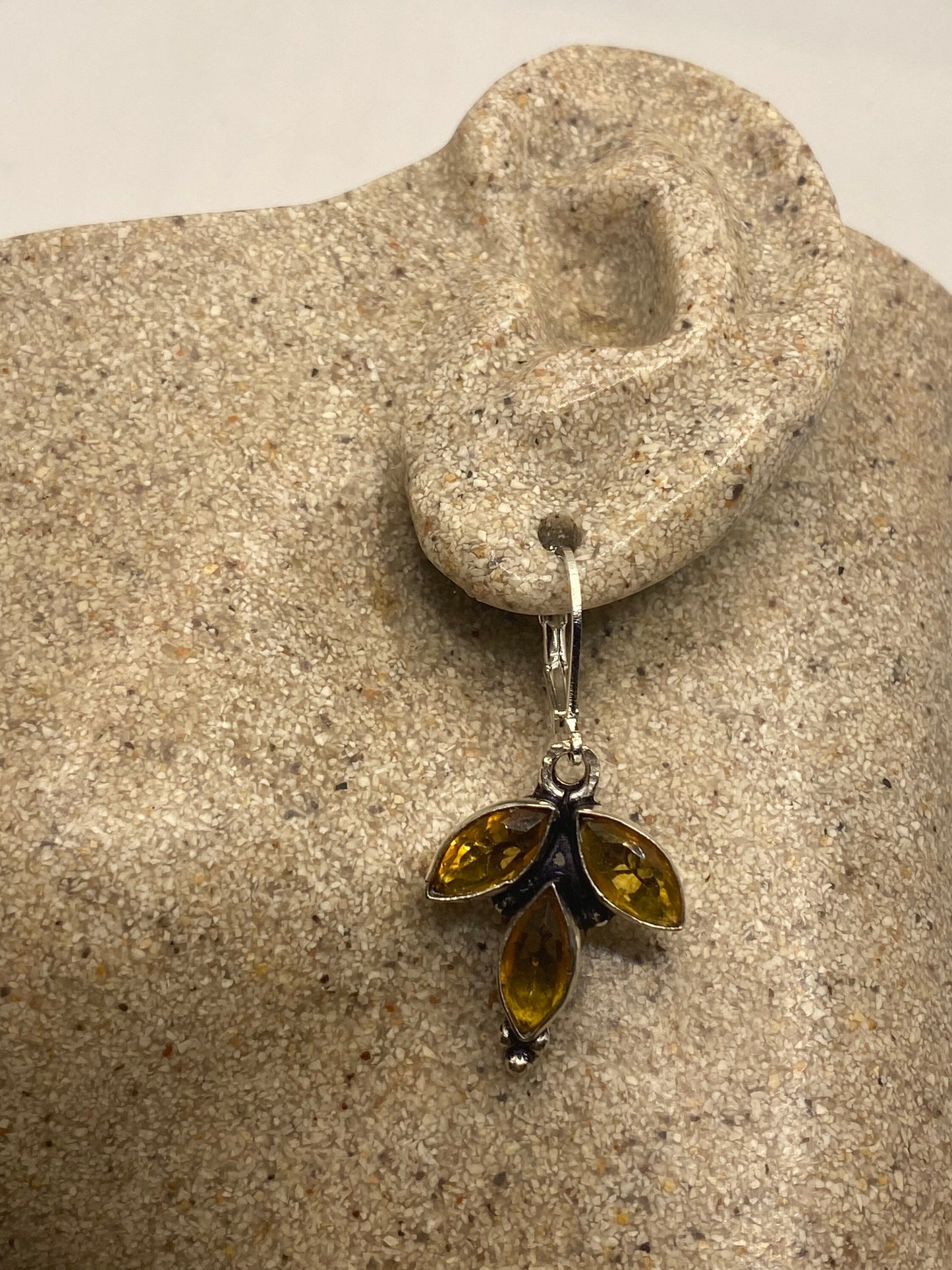 Vintage Citrine 925 Sterling Silver Lever Back Earrings