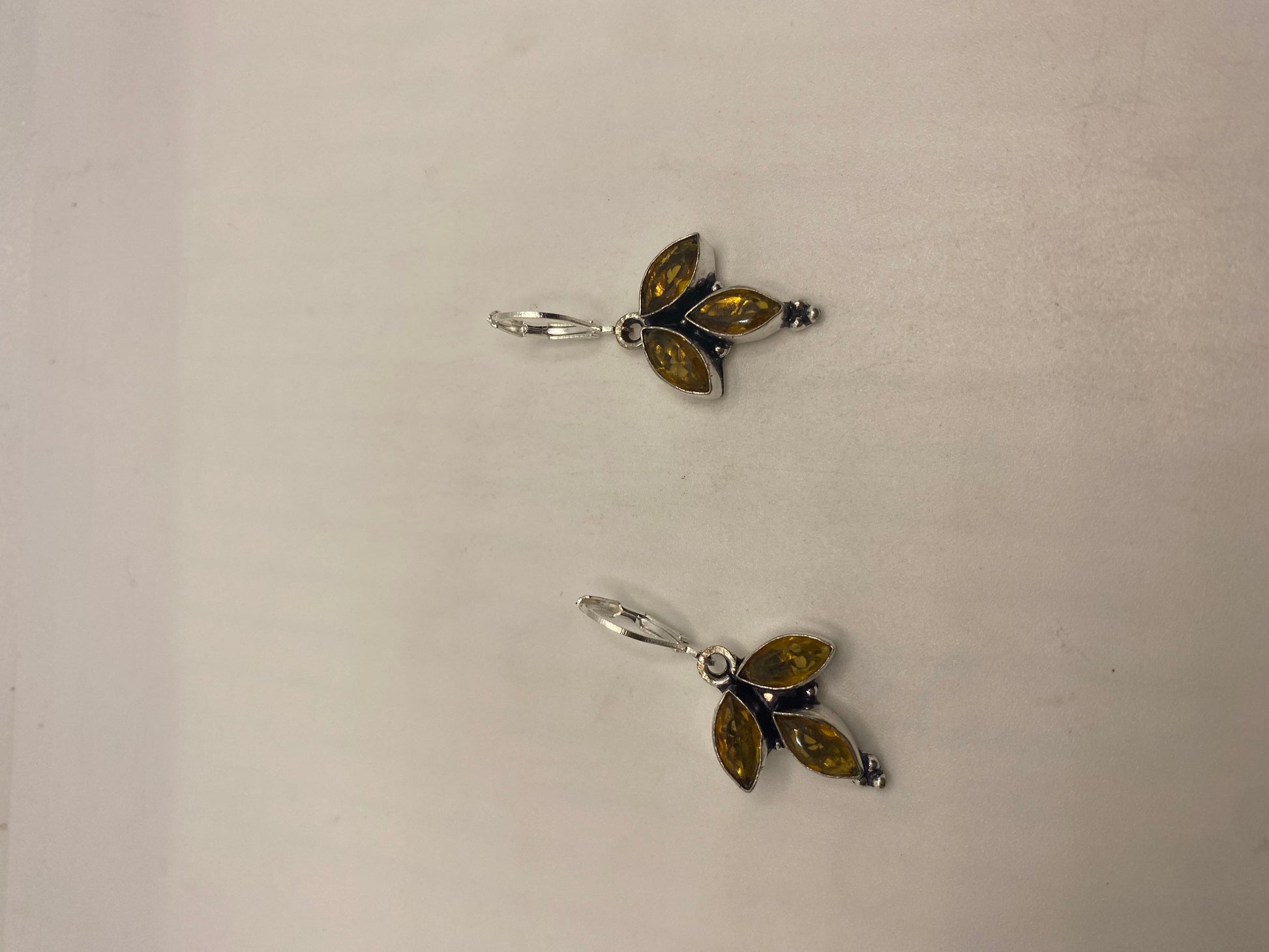 Vintage Citrine 925 Sterling Silver Lever Back Earrings