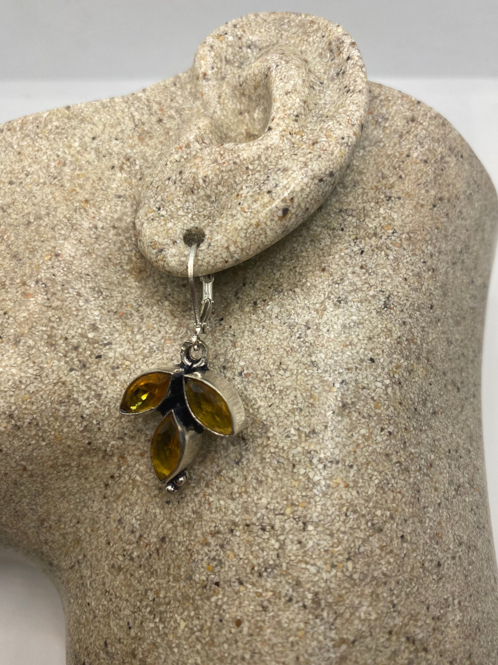 Vintage Citrine 925 Sterling Silver Lever Back Earrings