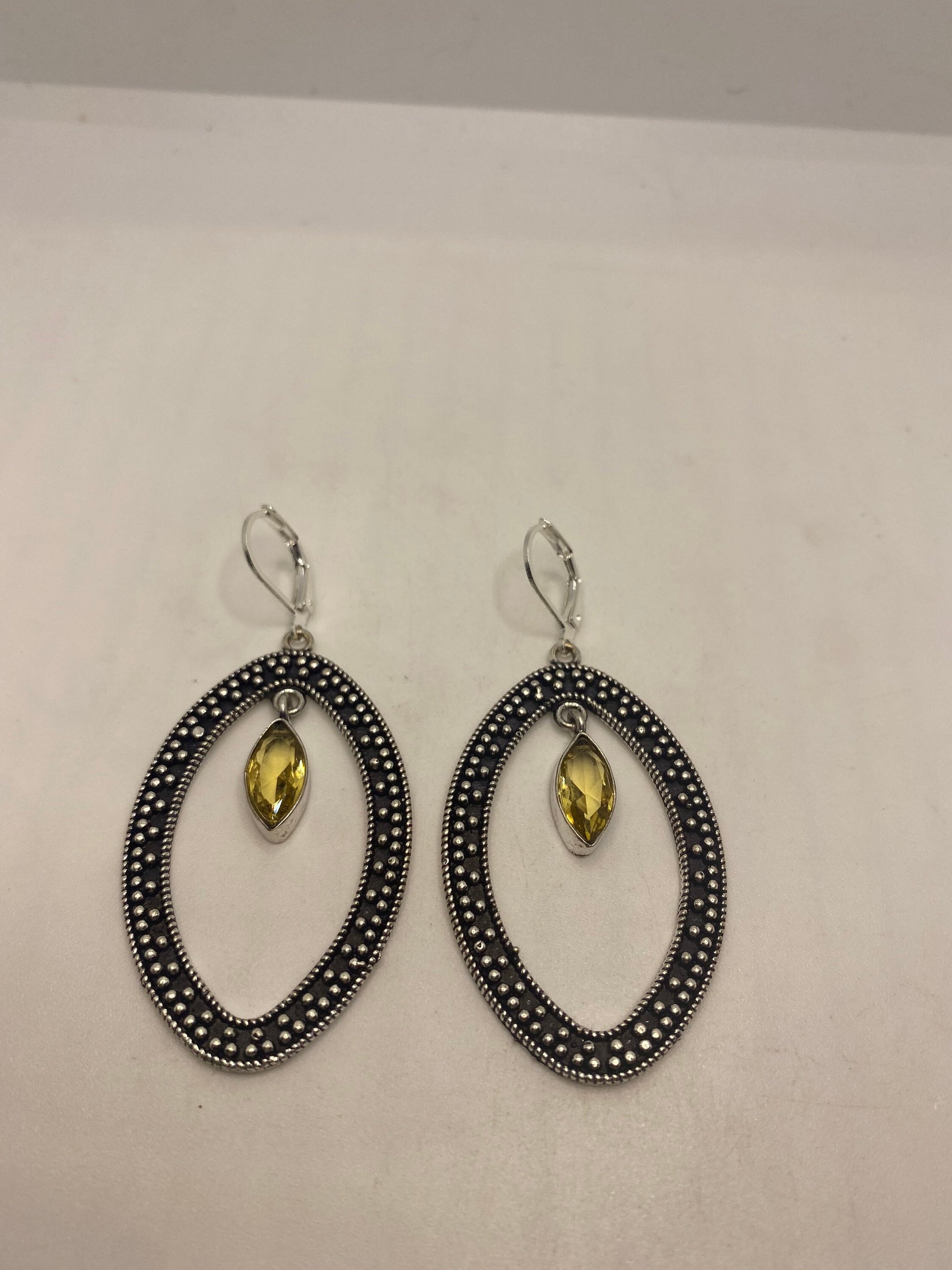 Vintage Citrine 925 Sterling Silver Lever Back Earrings