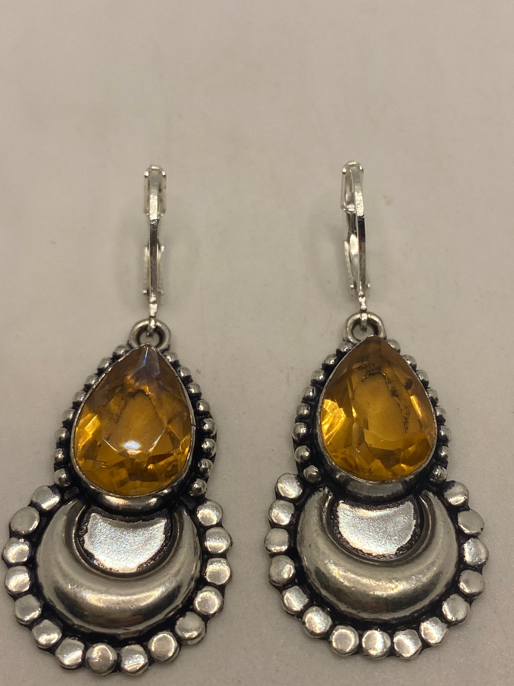 Vintage Citrine 925 Sterling Silver Lever Back Earrings