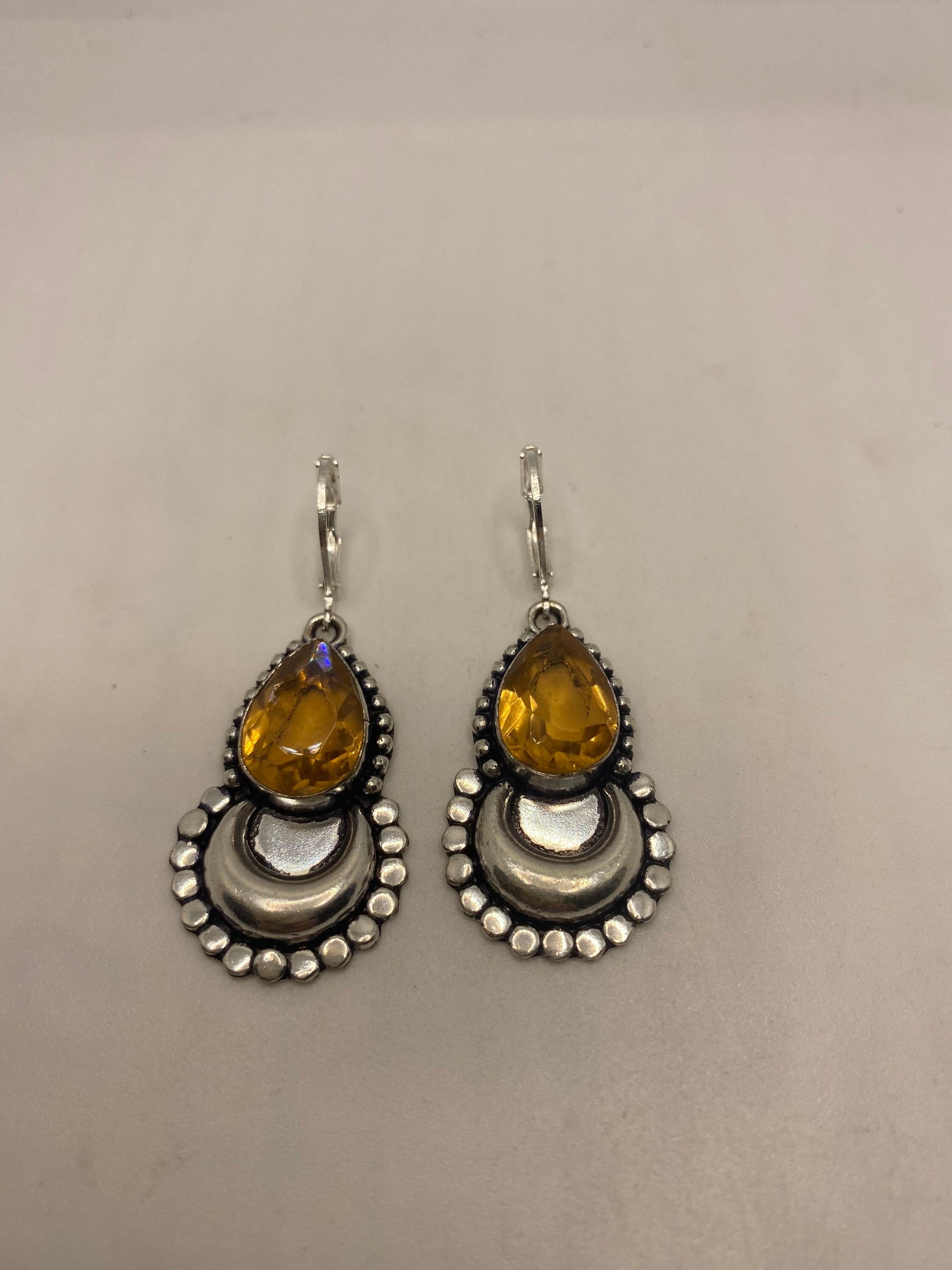 Vintage Citrine 925 Sterling Silver Lever Back Earrings