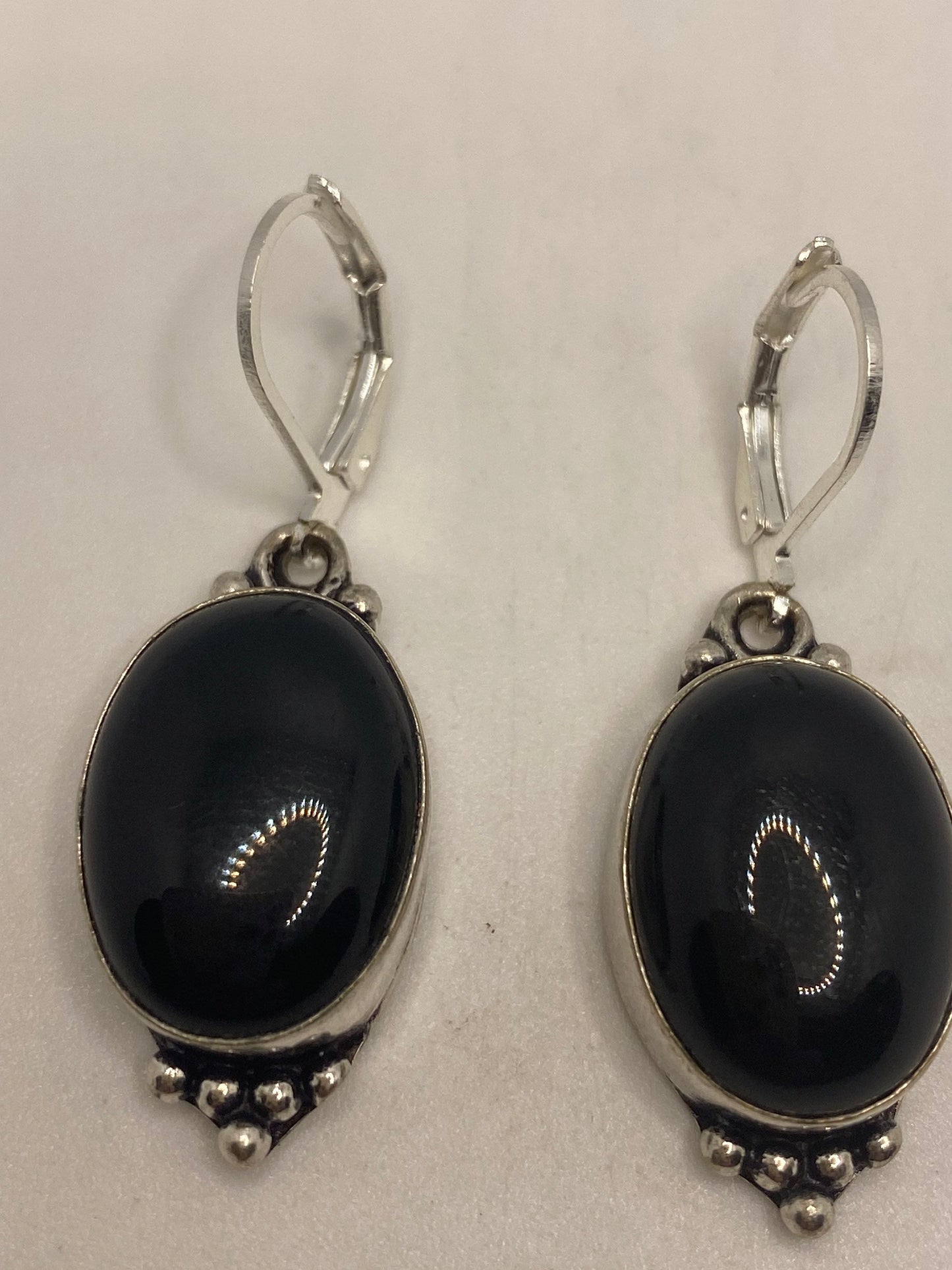 Vintage Black Onyx Earrings 925 Sterling Silver Deco Dangle Chandelier