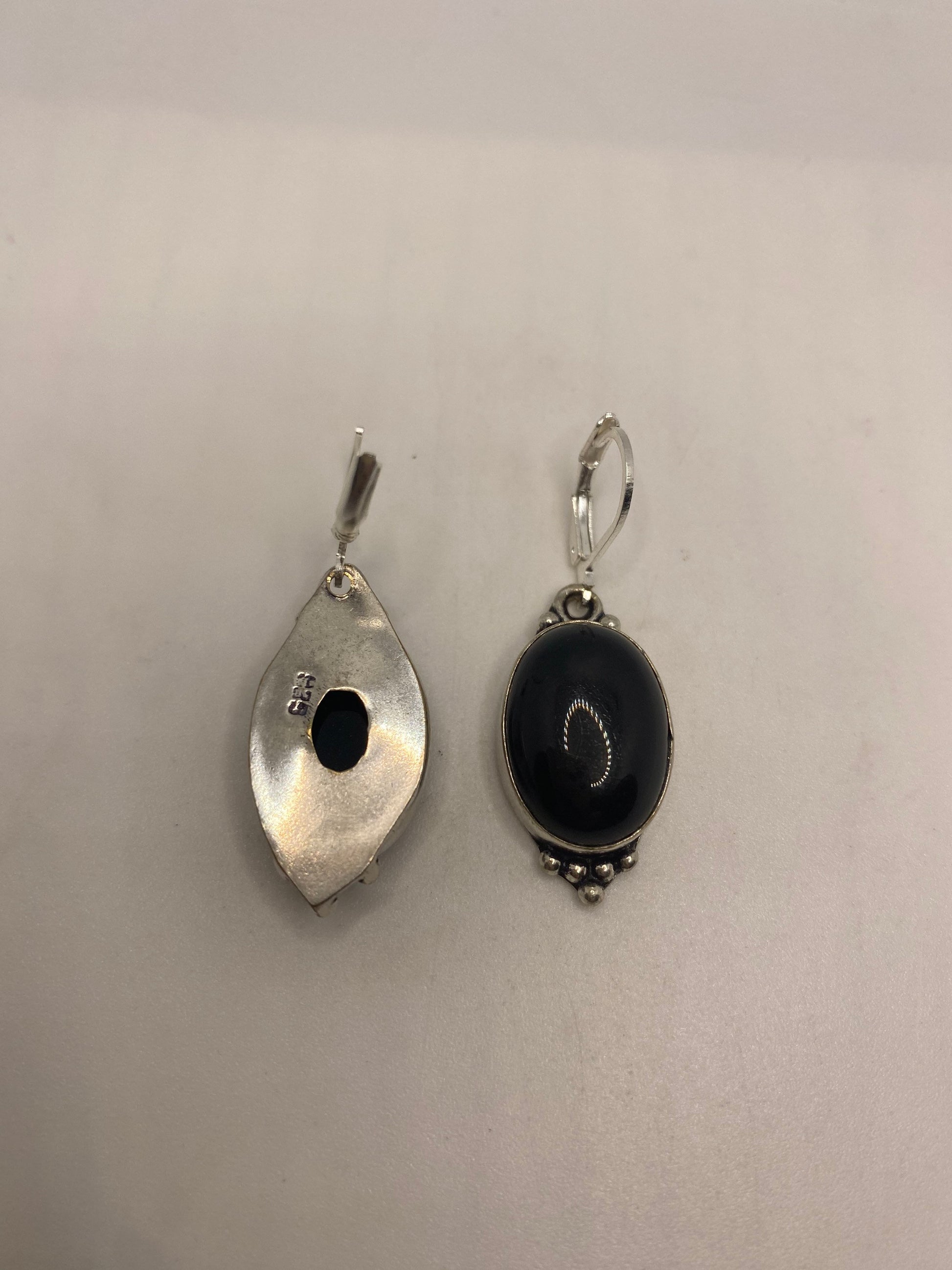 Vintage Black Onyx Earrings 925 Sterling Silver Deco Dangle Chandelier