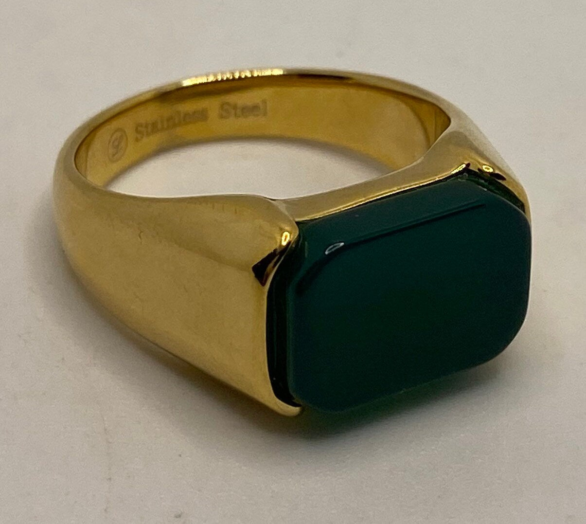 Vintage Green Onyx Gold Finished Mens Ring