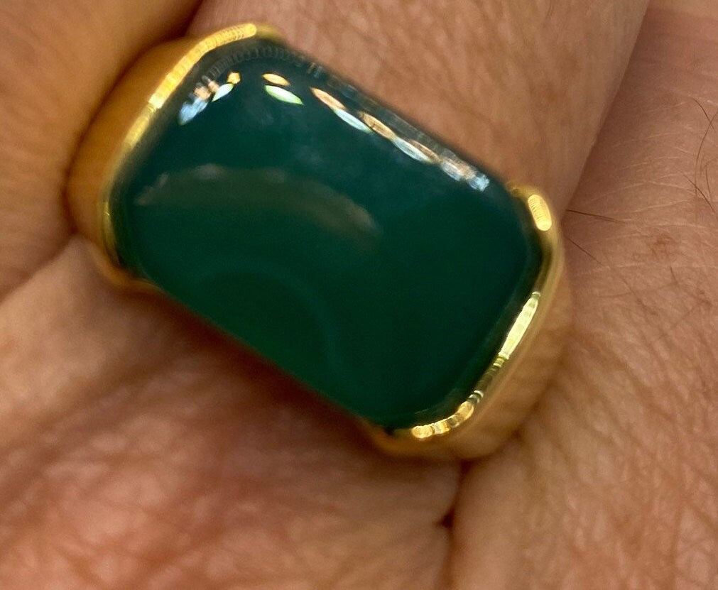 Vintage Green Onyx Gold Finished Mens Ring