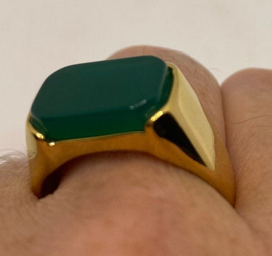 Vintage Green Onyx Gold Finished Mens Ring