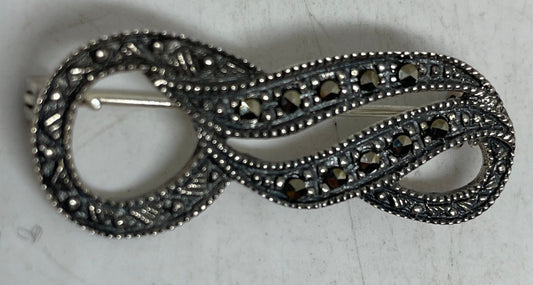 Vintage Pin Marcasite 925 Sterling Silver Brooch