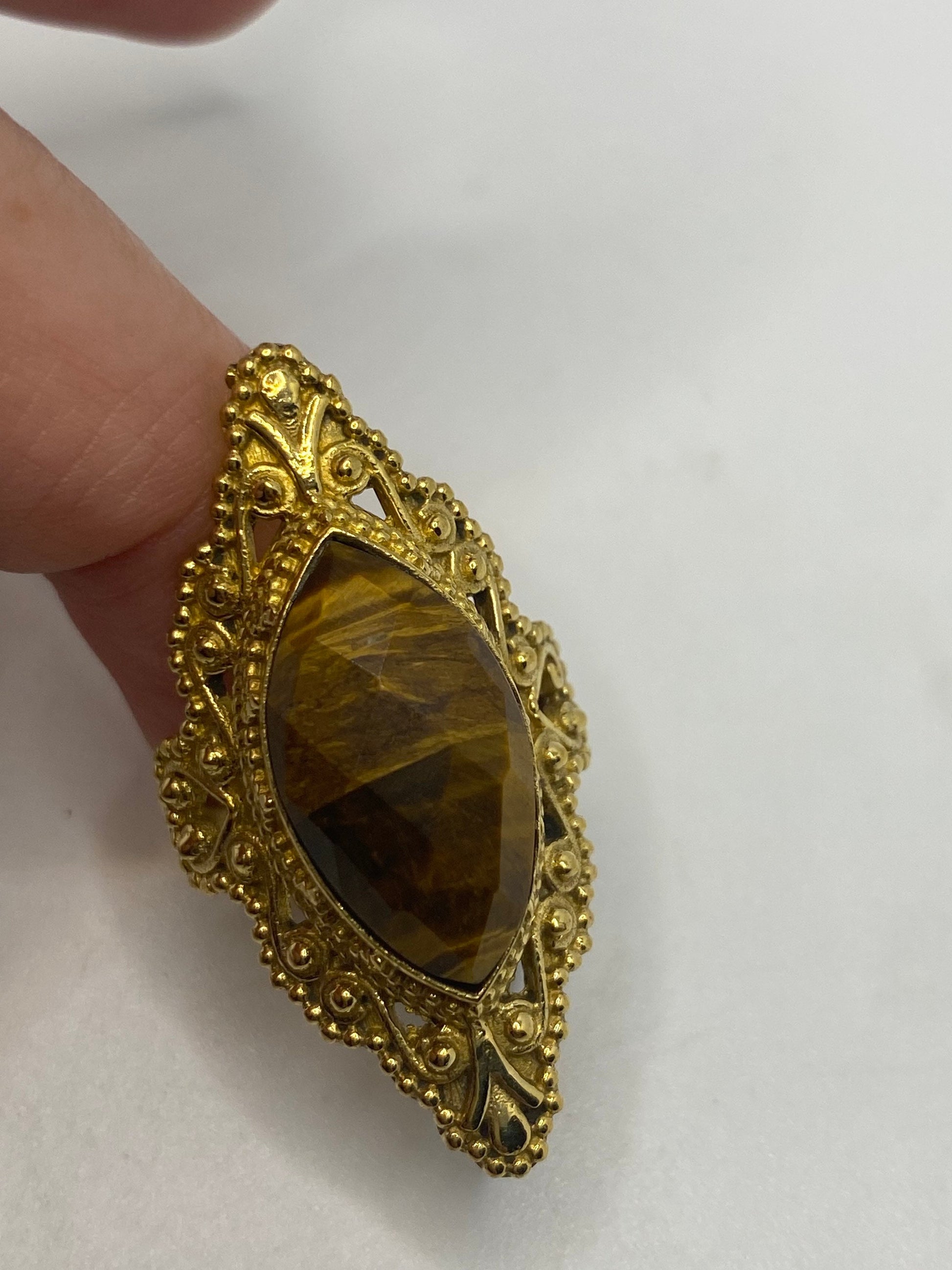 Vintage Tigers Eye Golden Brass Knuckle Ring