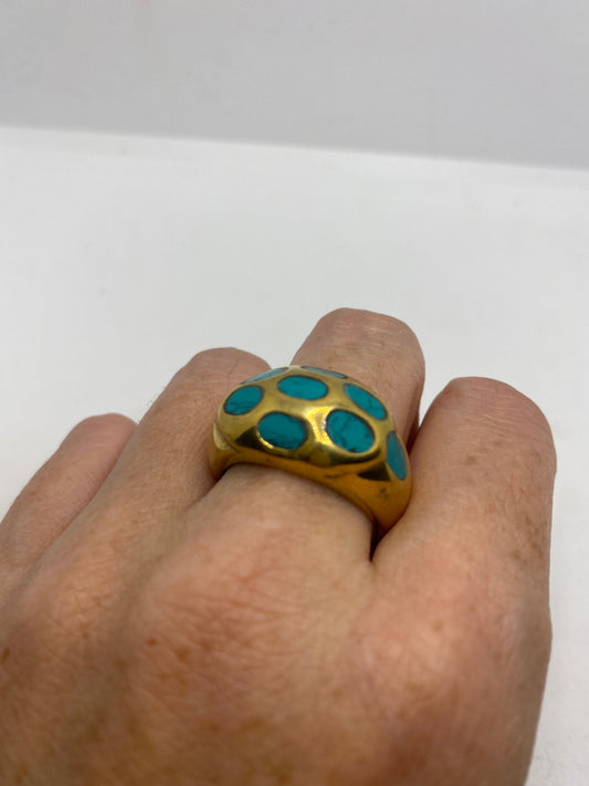 Vintage Tibetan Turquoise Golden Brass Ring