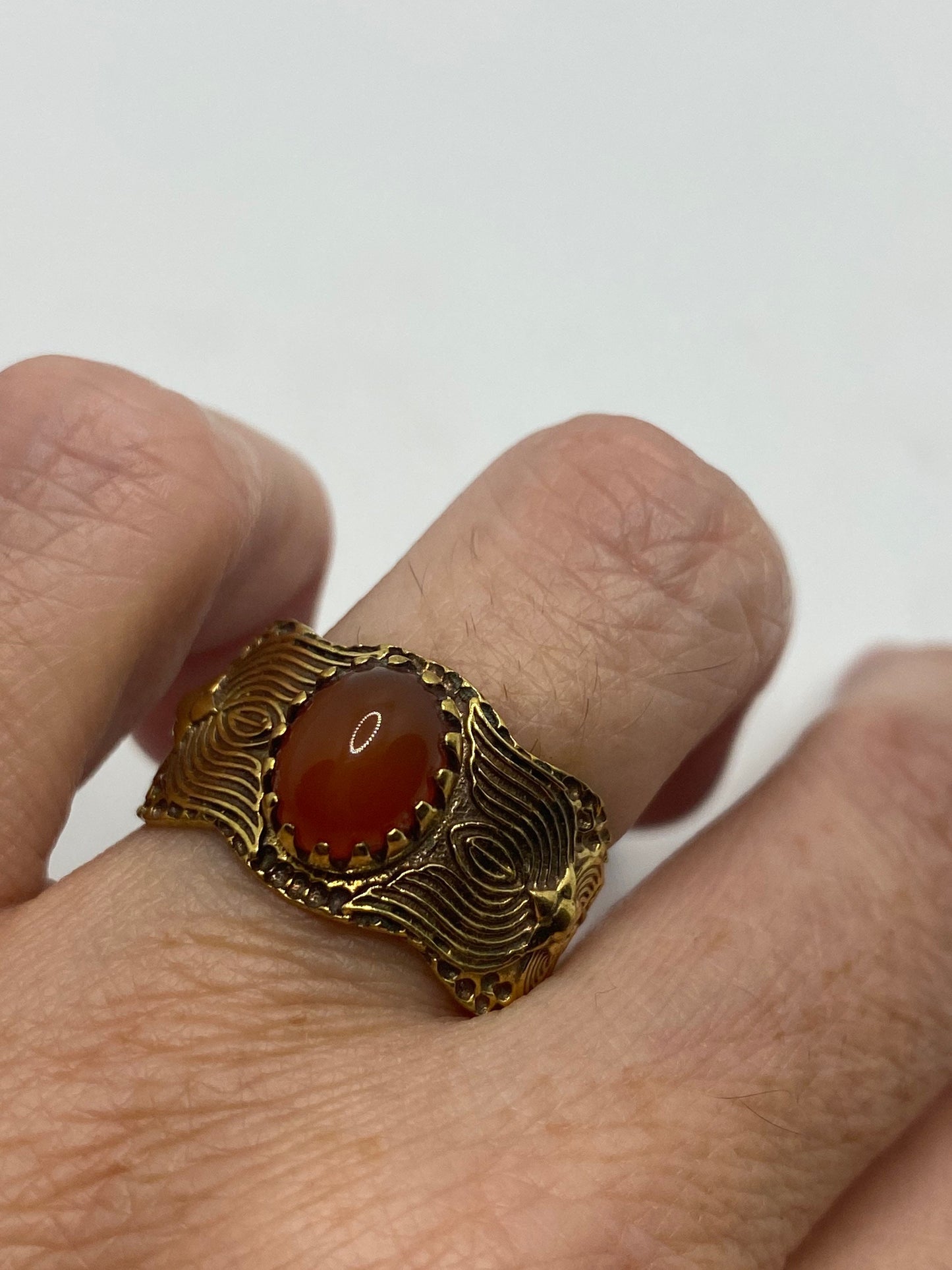 Vintage Orange Carnelian Brass Antique Ring