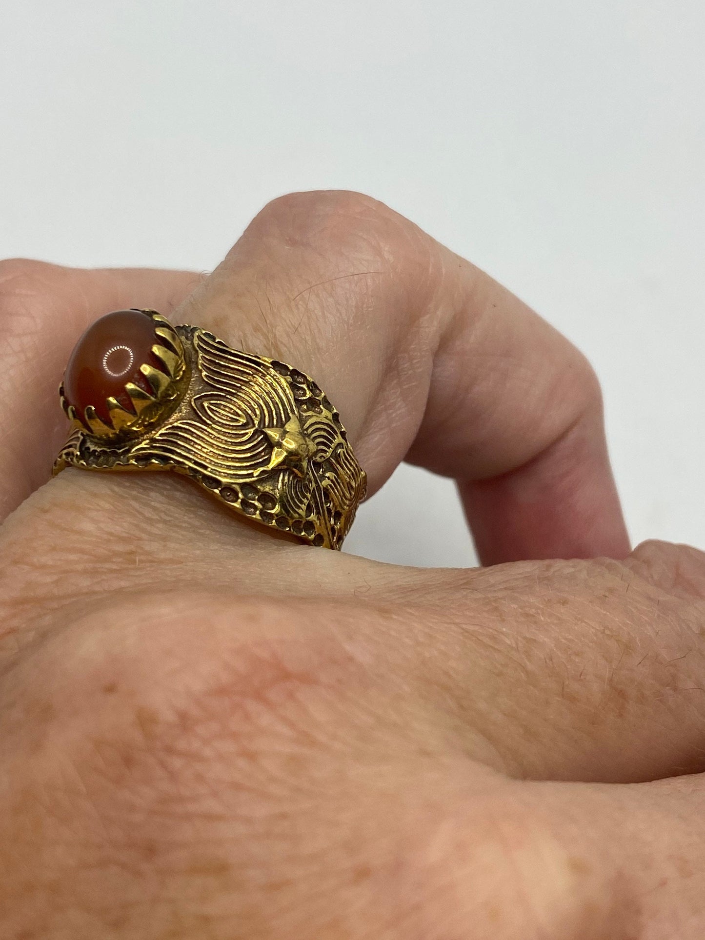 Vintage Orange Carnelian Brass Antique Ring